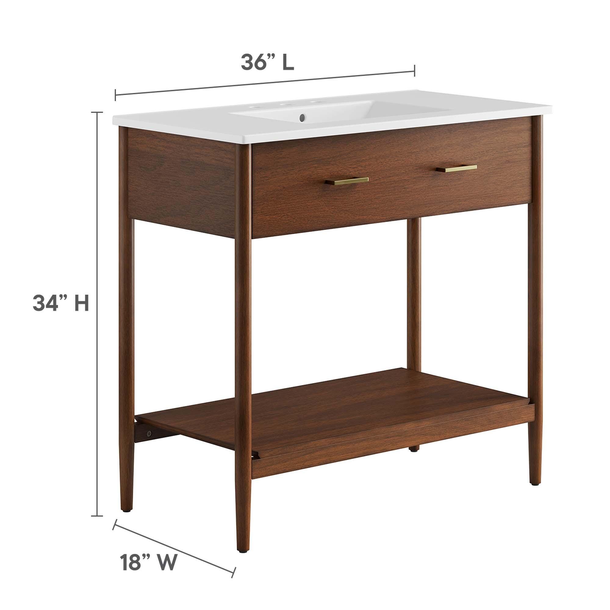 Modway Zaire 36" Bathroom Vanity, Walnut/White, large