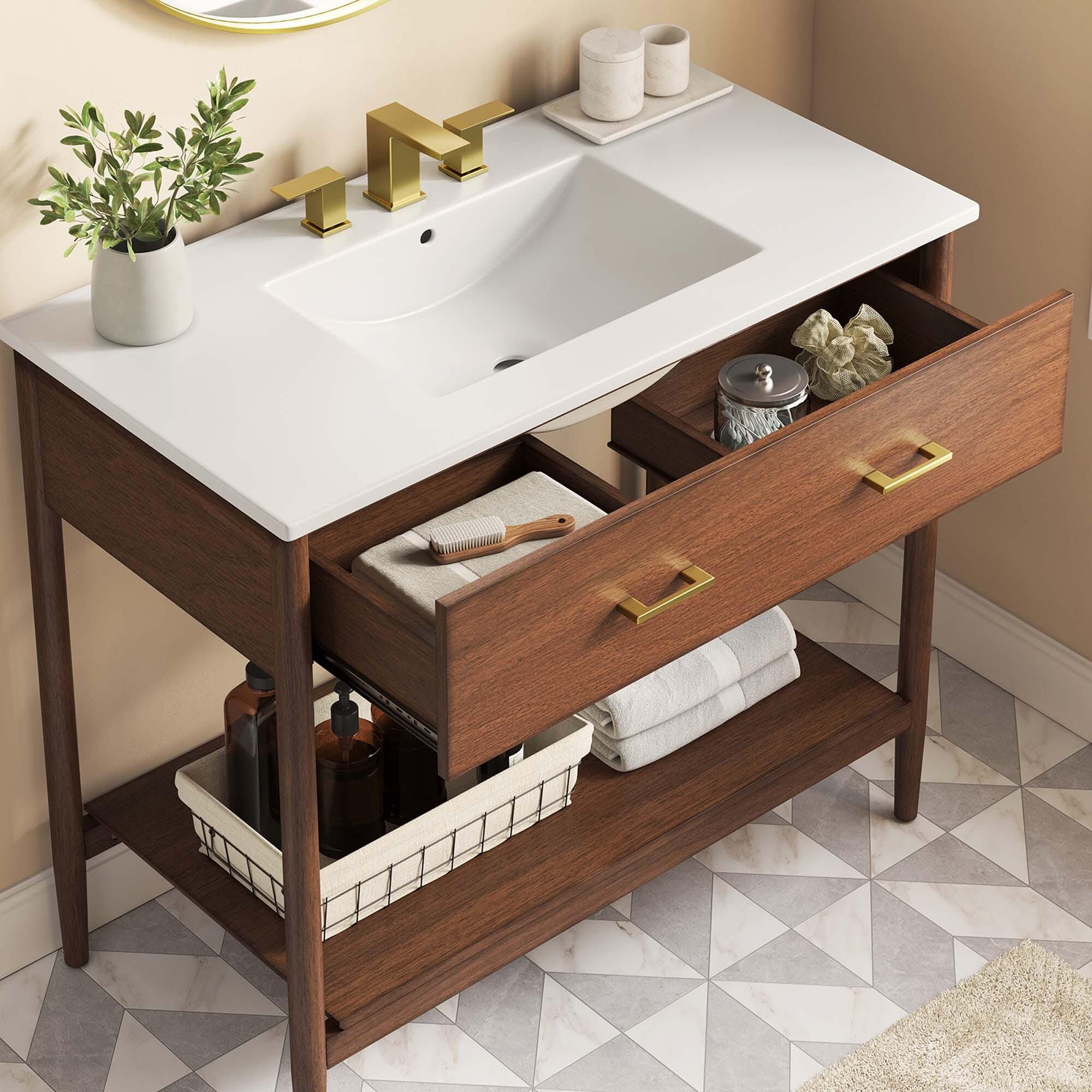 Modway Zaire 36" Bathroom Vanity, Walnut/White, large