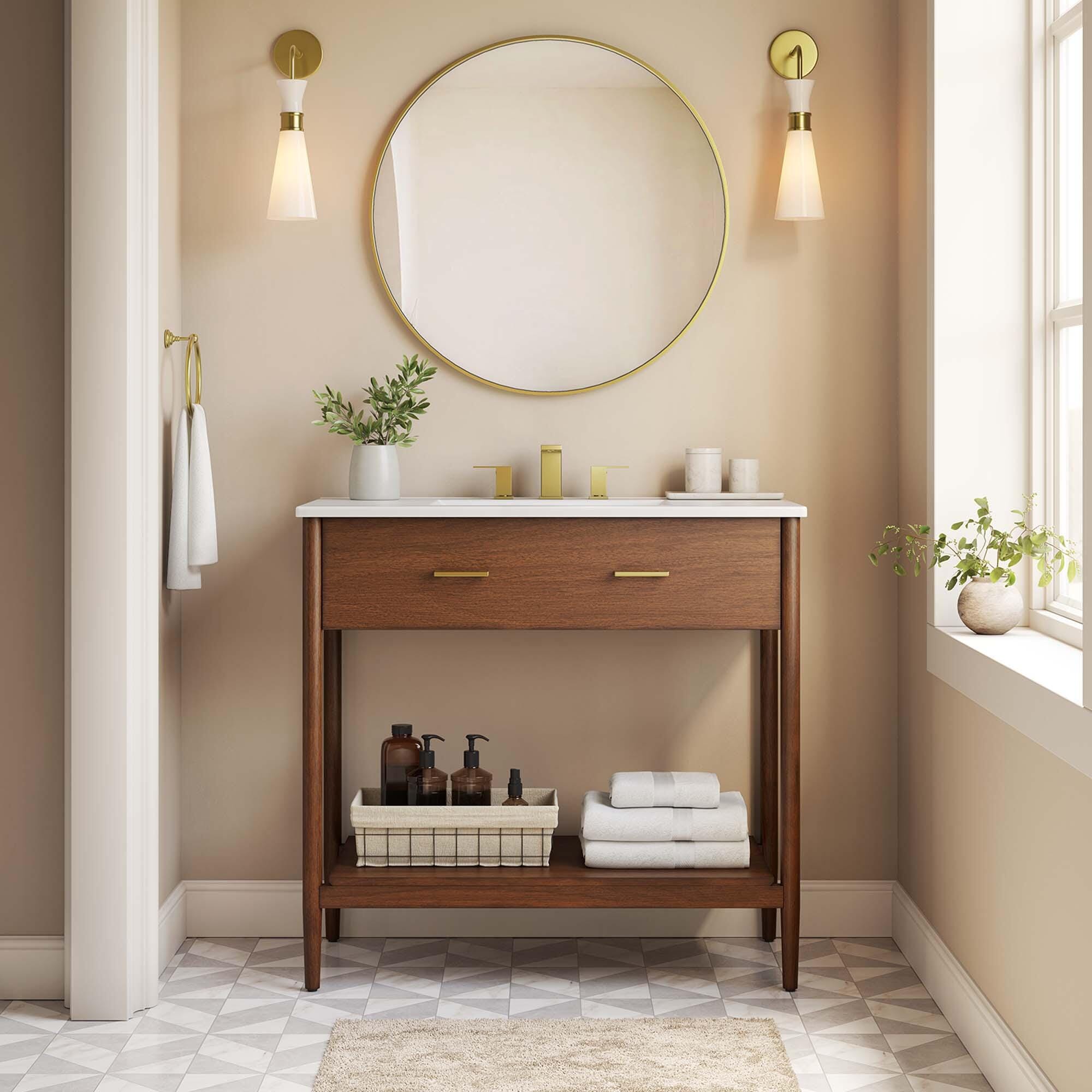 Modway Zaire 36" Bathroom Vanity, Walnut/White, large