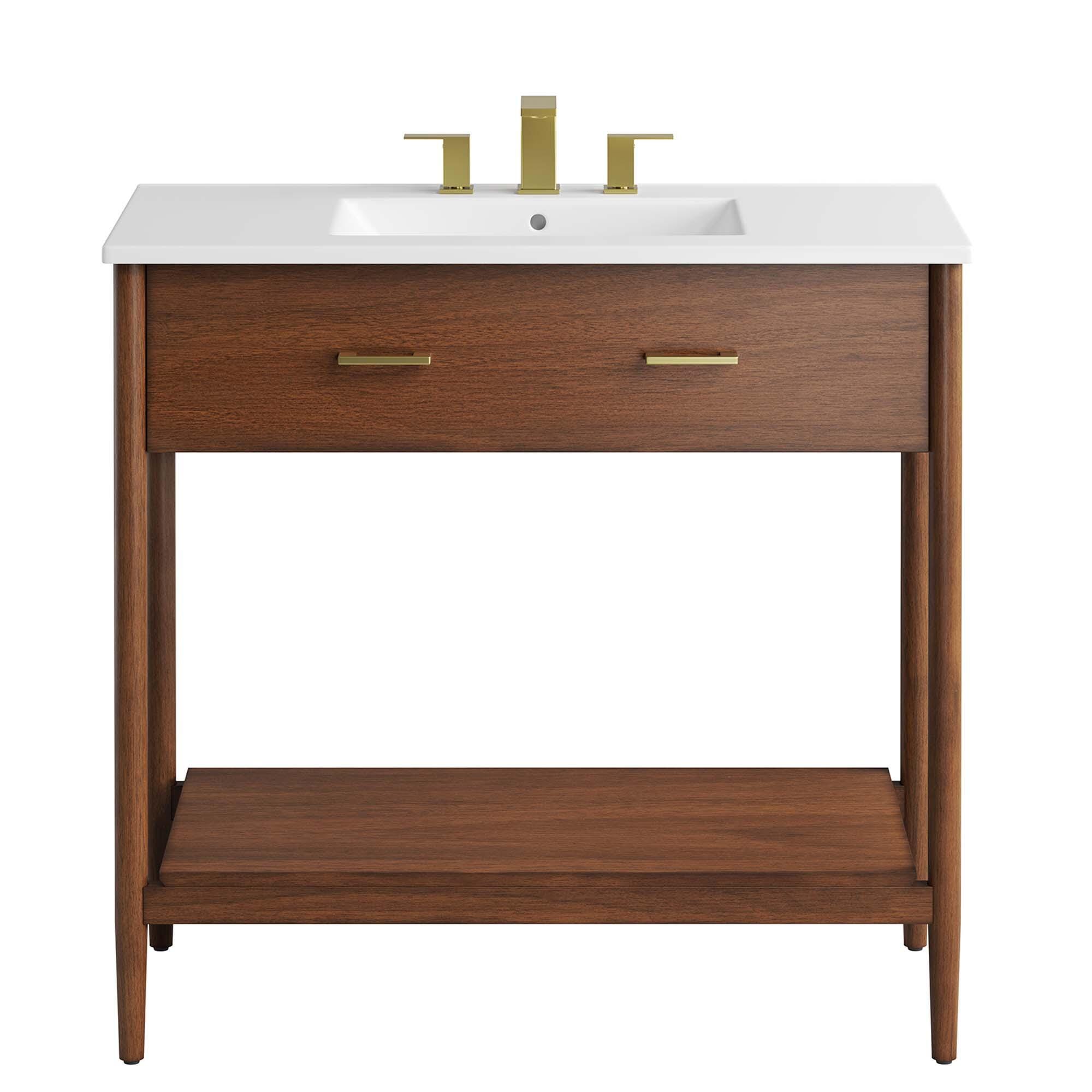 Modway Zaire 36" Bathroom Vanity, Walnut/White, large