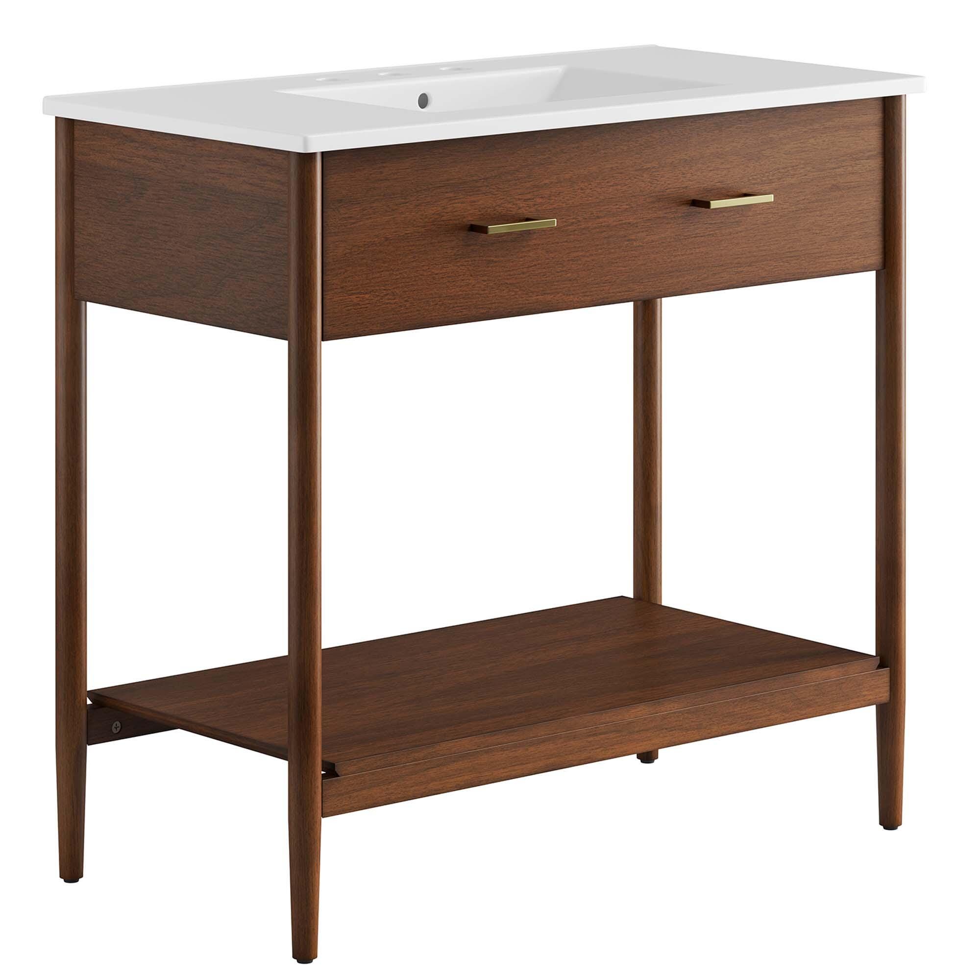 Modway Zaire 36" Bathroom Vanity, Walnut/White, large