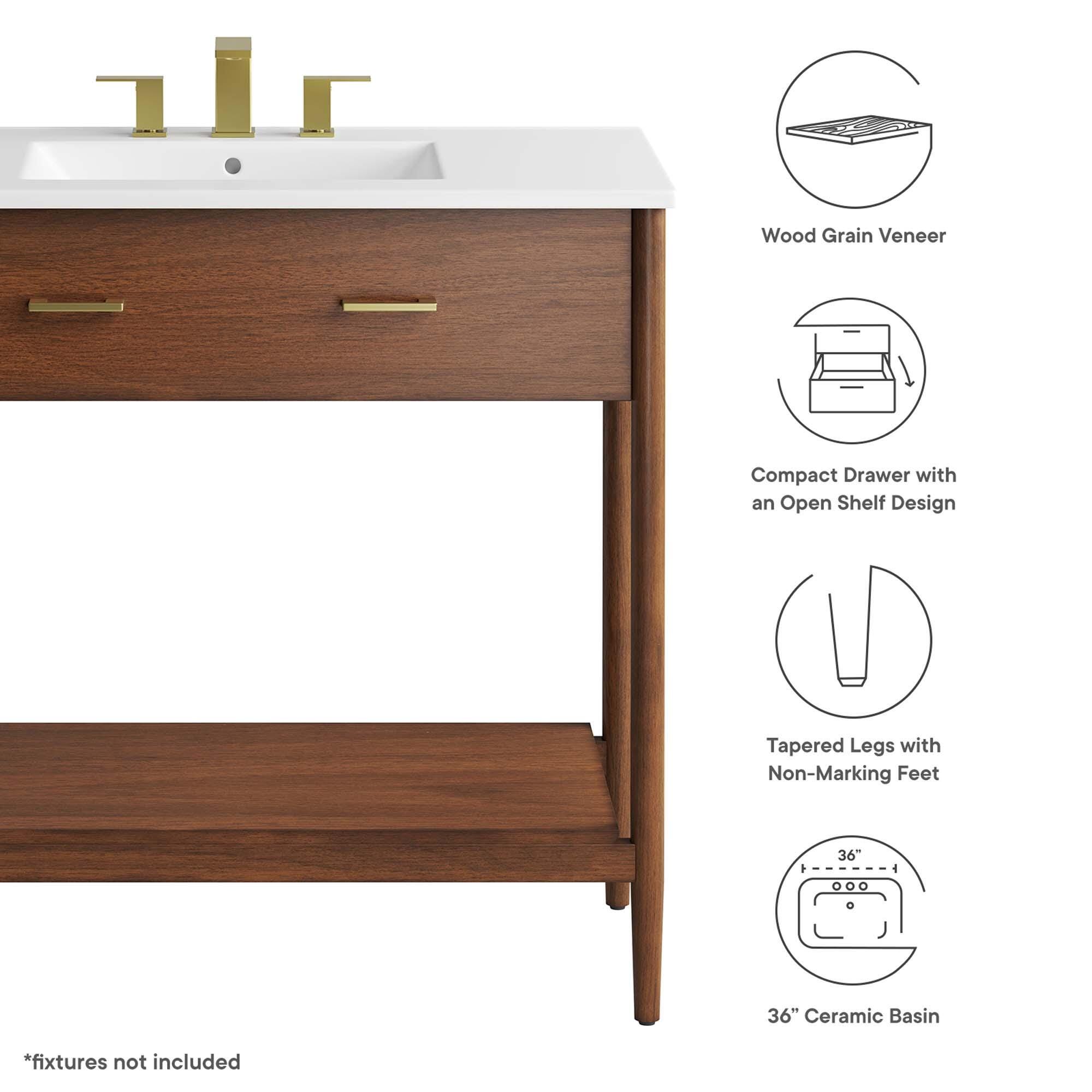 Modway Zaire 36" Bathroom Vanity, Walnut/White, large