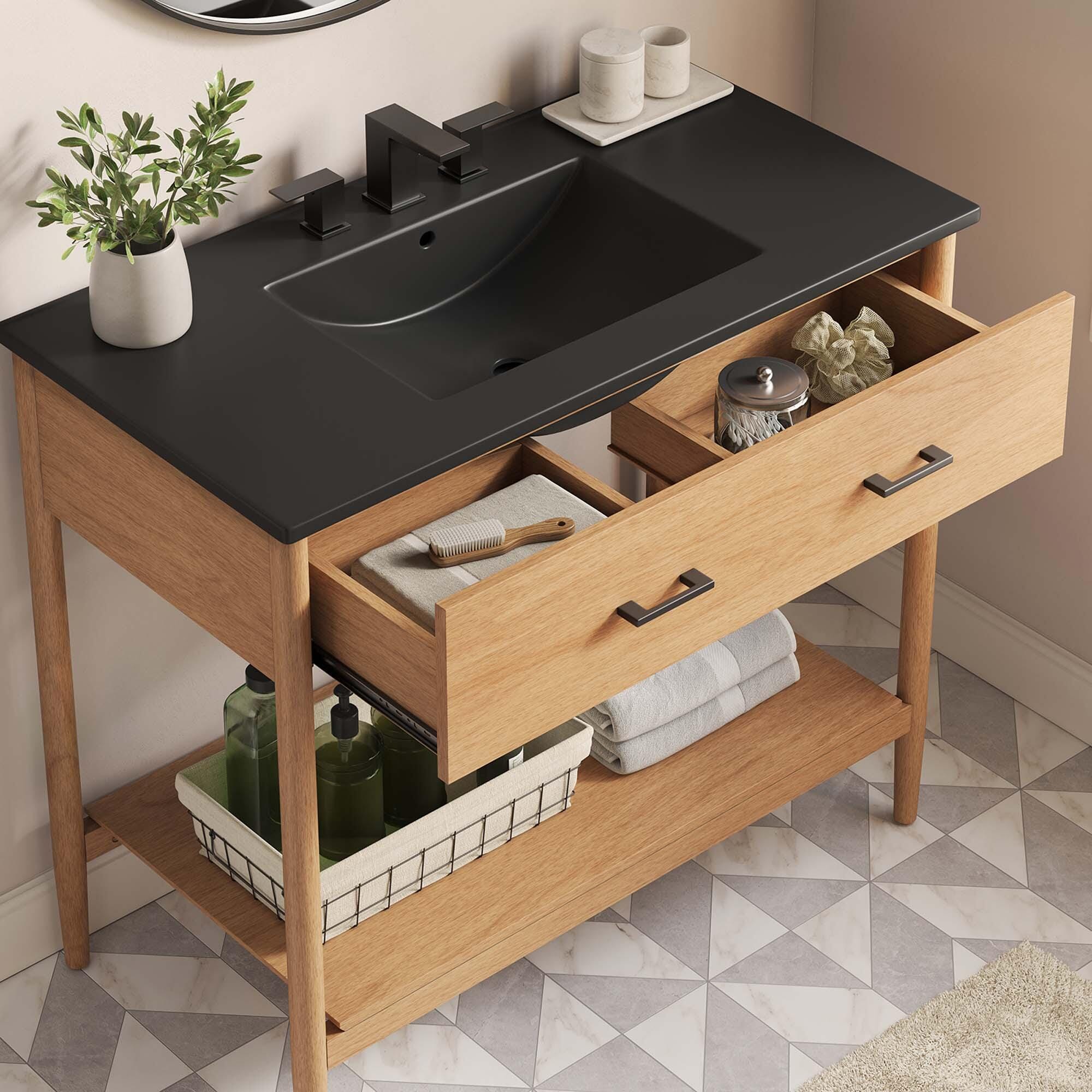 Modway Zaire 36" Bathroom Vanity, Natural/Black, large