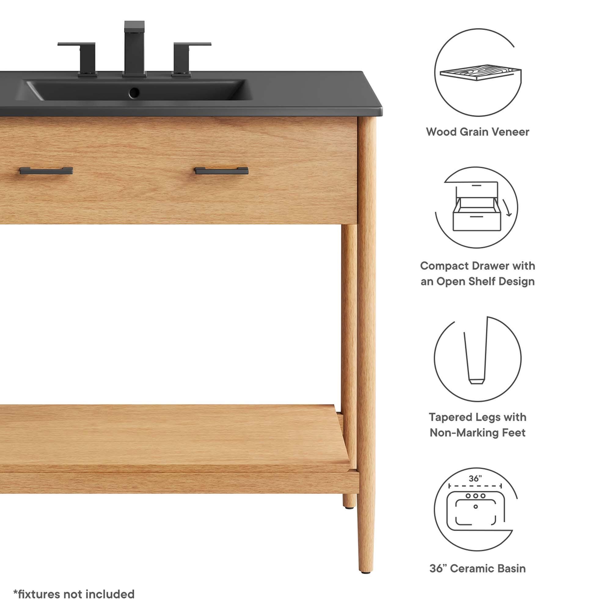 Modway Zaire 36" Bathroom Vanity, Natural/Black, large