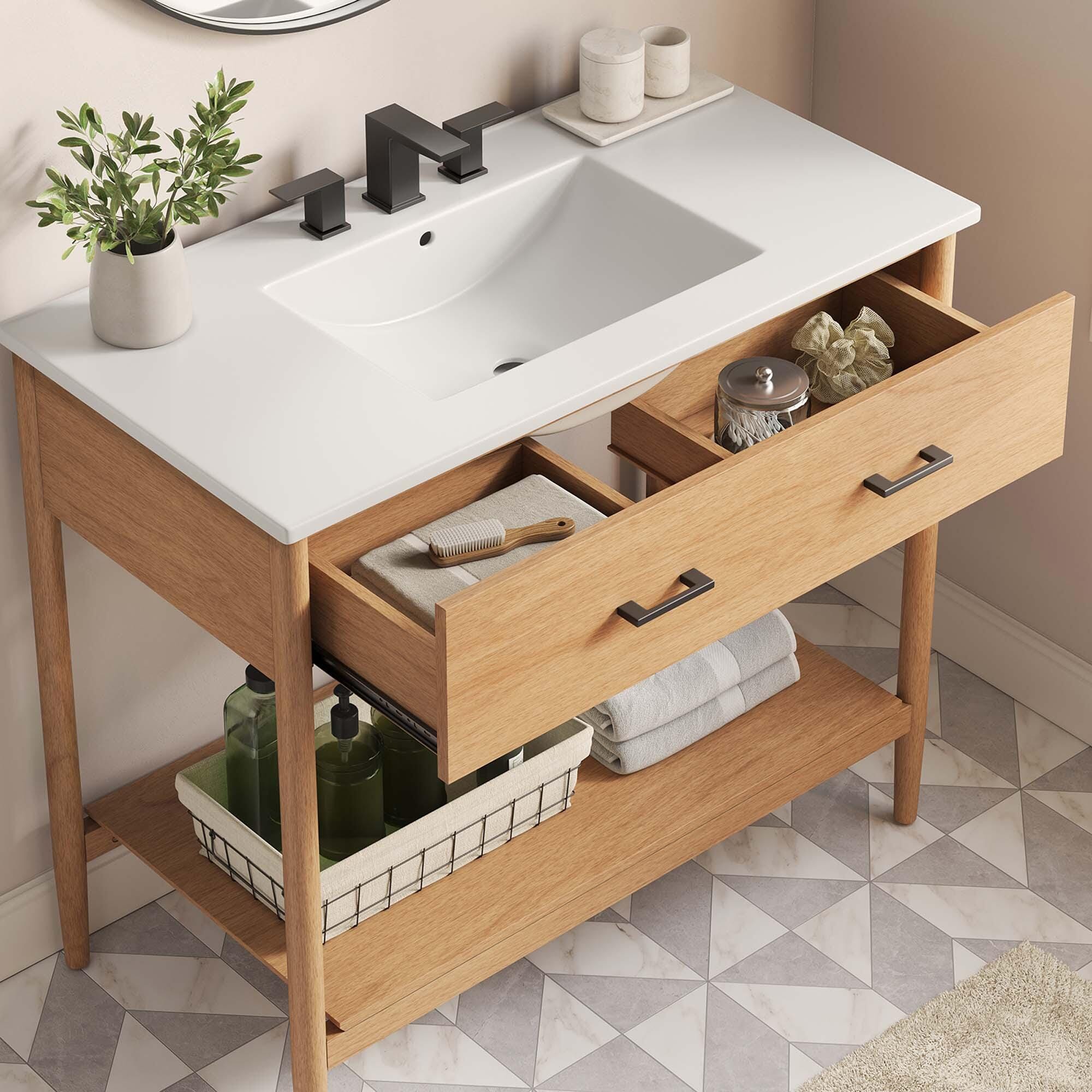 Modway Zaire 36" Bathroom Vanity, Natural/White, large