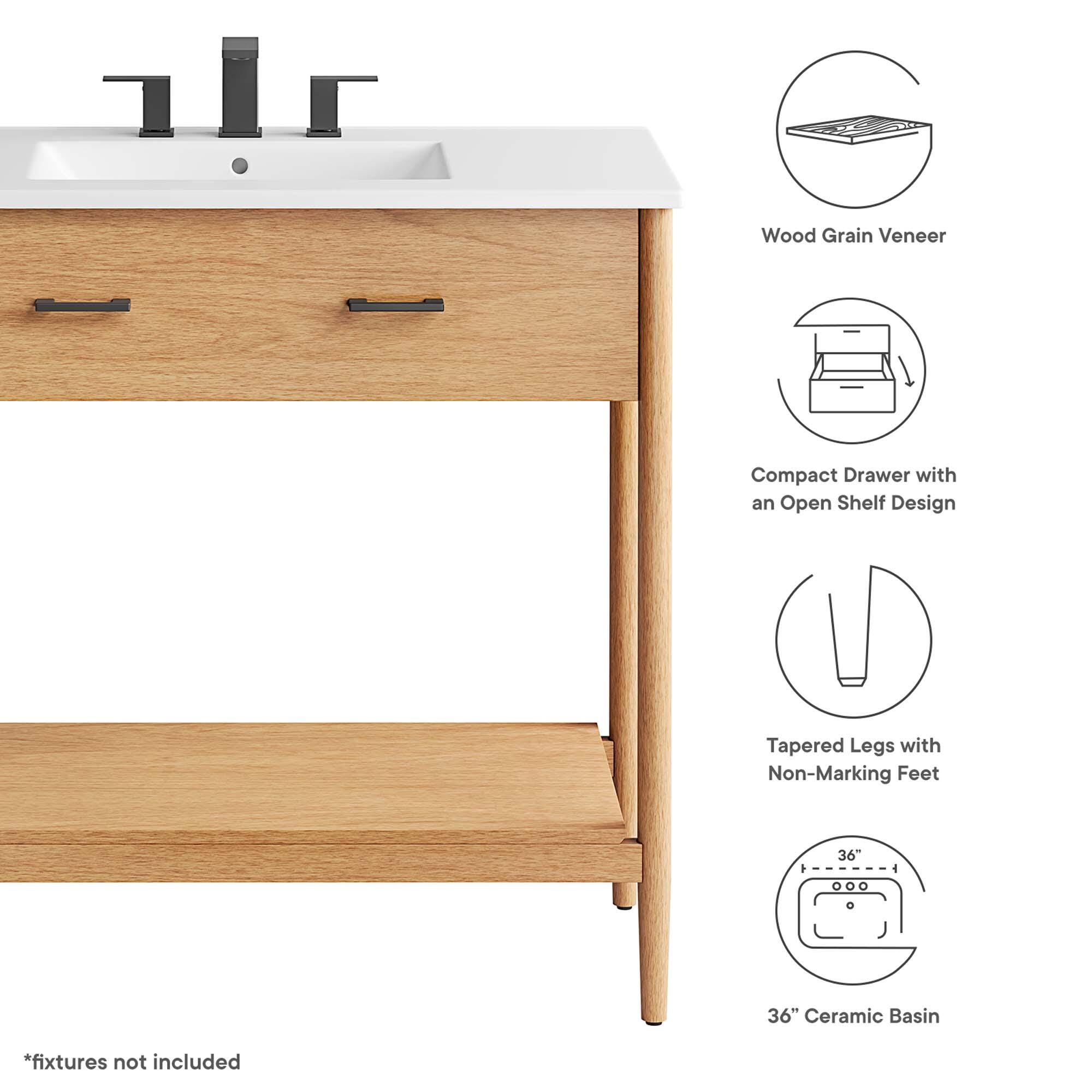 Modway Zaire 36" Bathroom Vanity, Natural/White, large