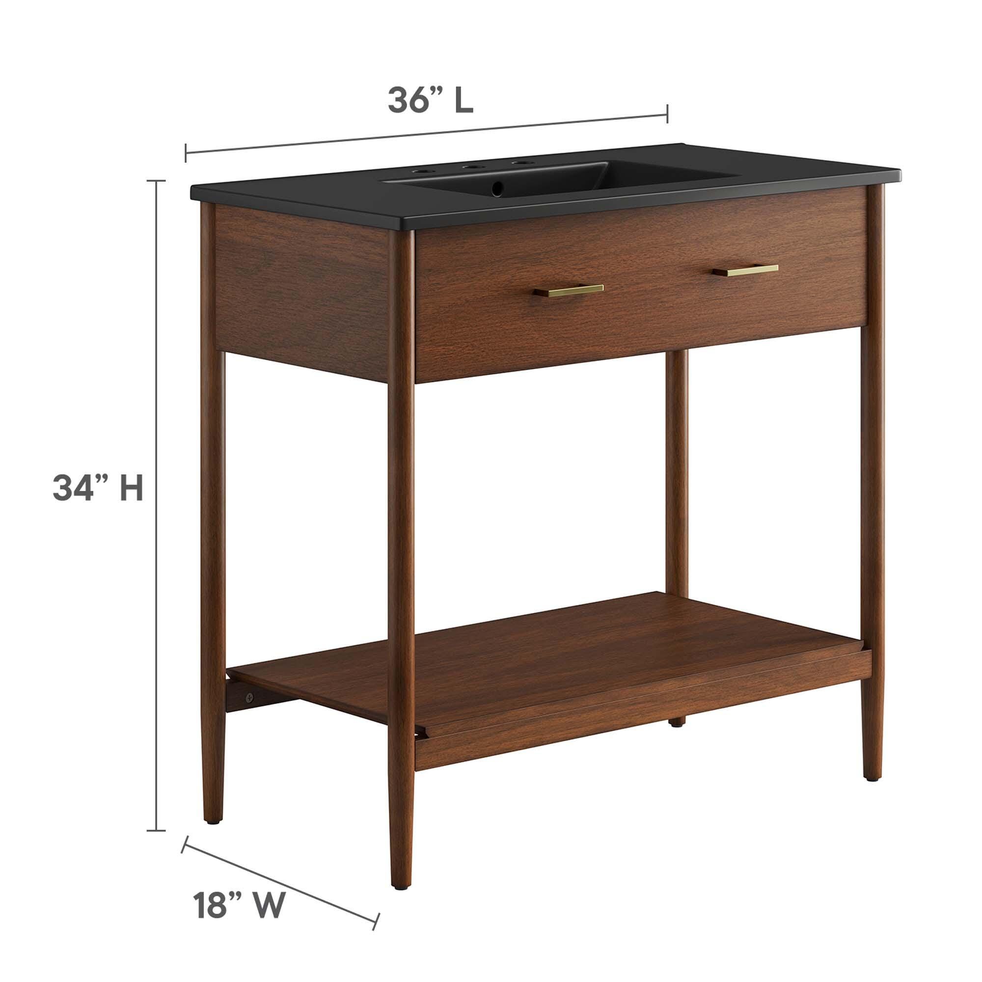 Modway Zaire 36" Bathroom Vanity, Walnut/Black, large