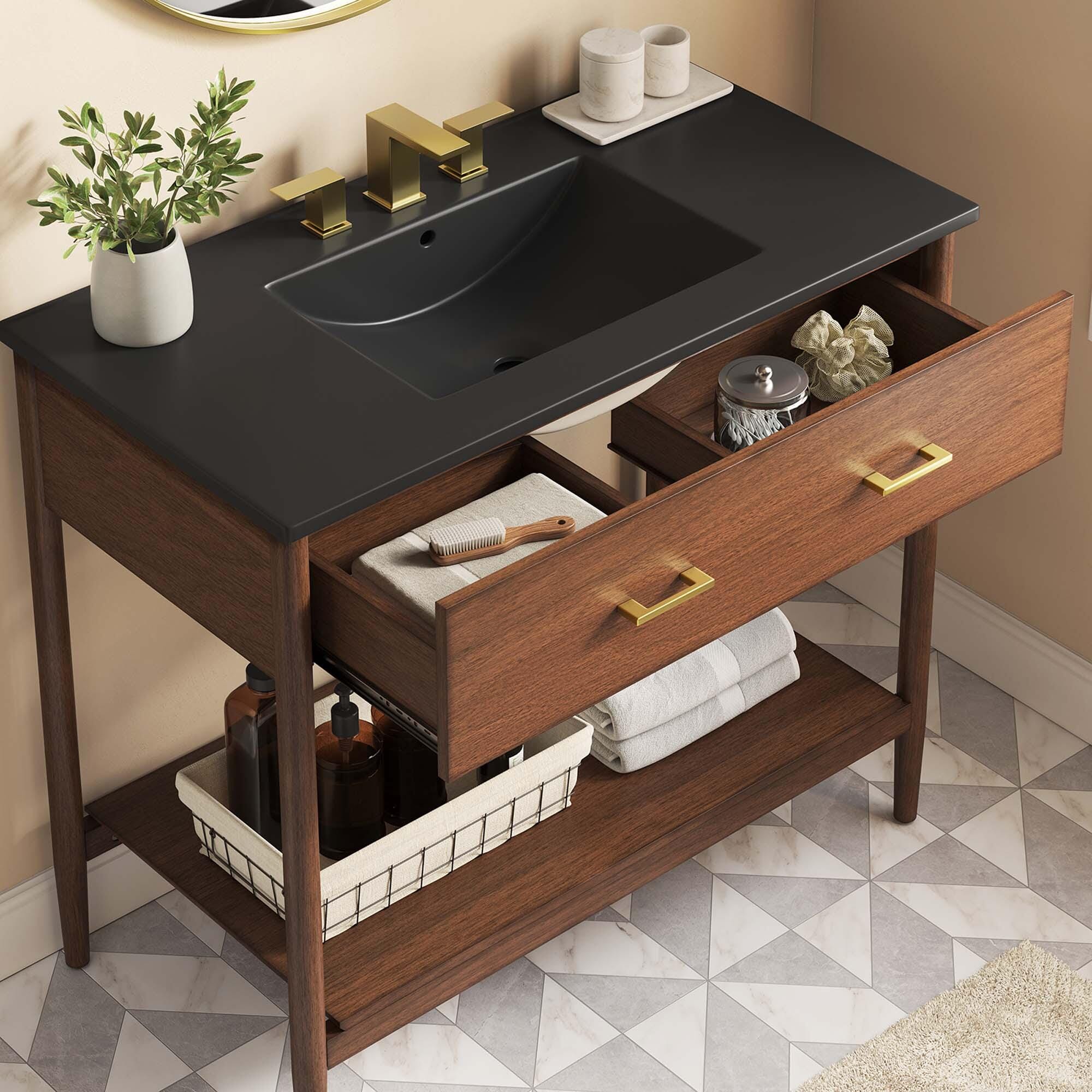 Modway Zaire 36" Bathroom Vanity, Walnut/Black, large