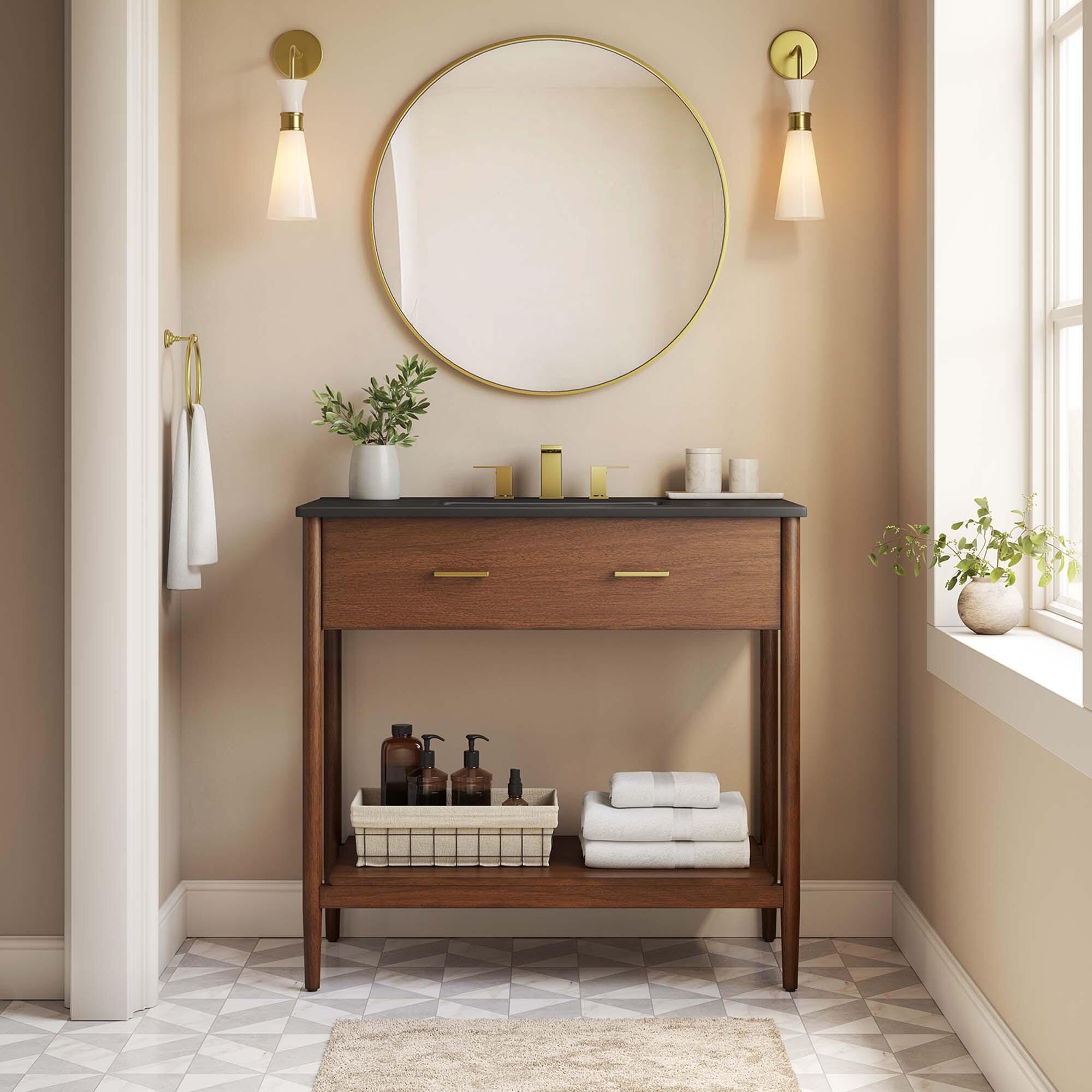 Modway Zaire 36" Bathroom Vanity, Walnut/Black, large