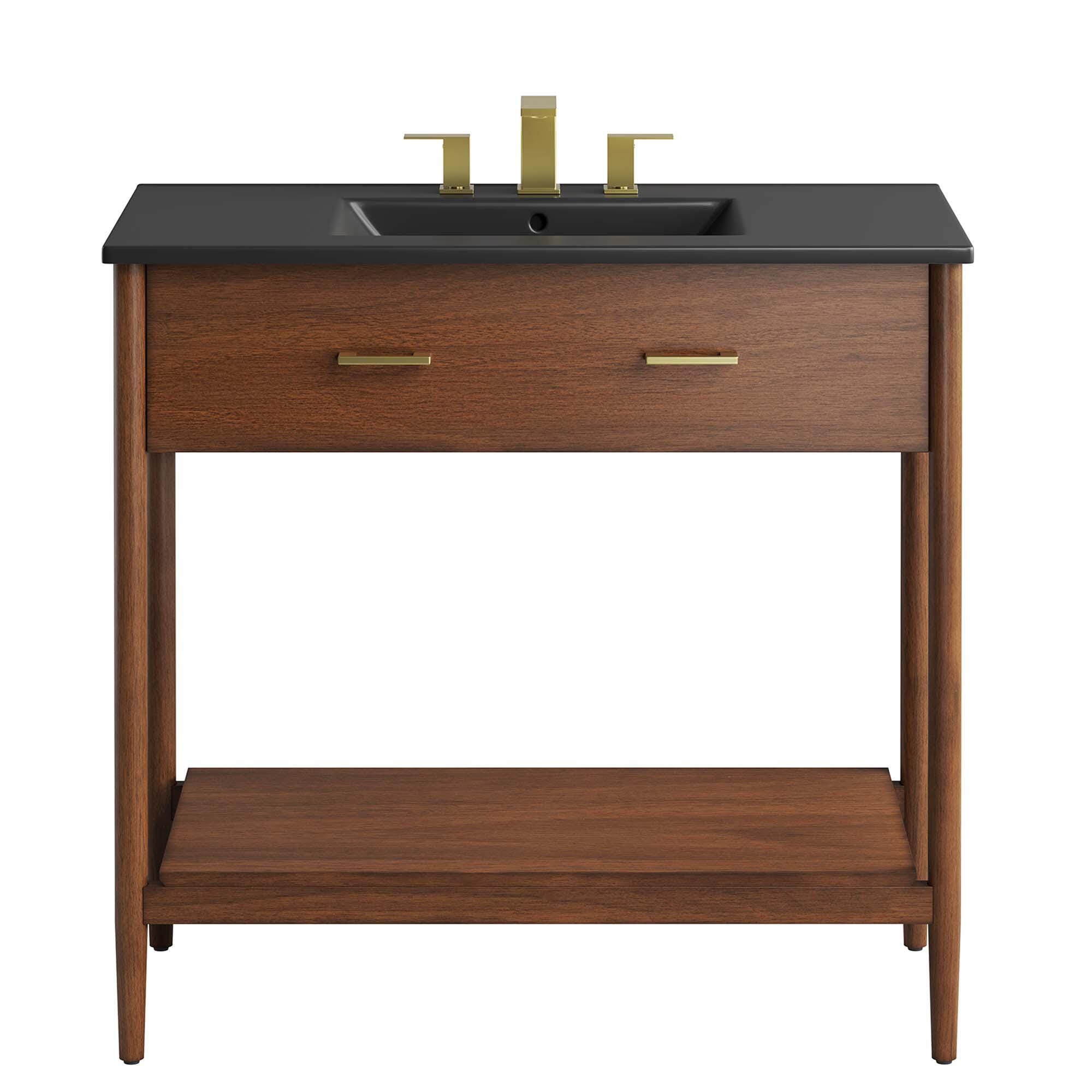 Modway Zaire 36" Bathroom Vanity, Walnut/Black, large