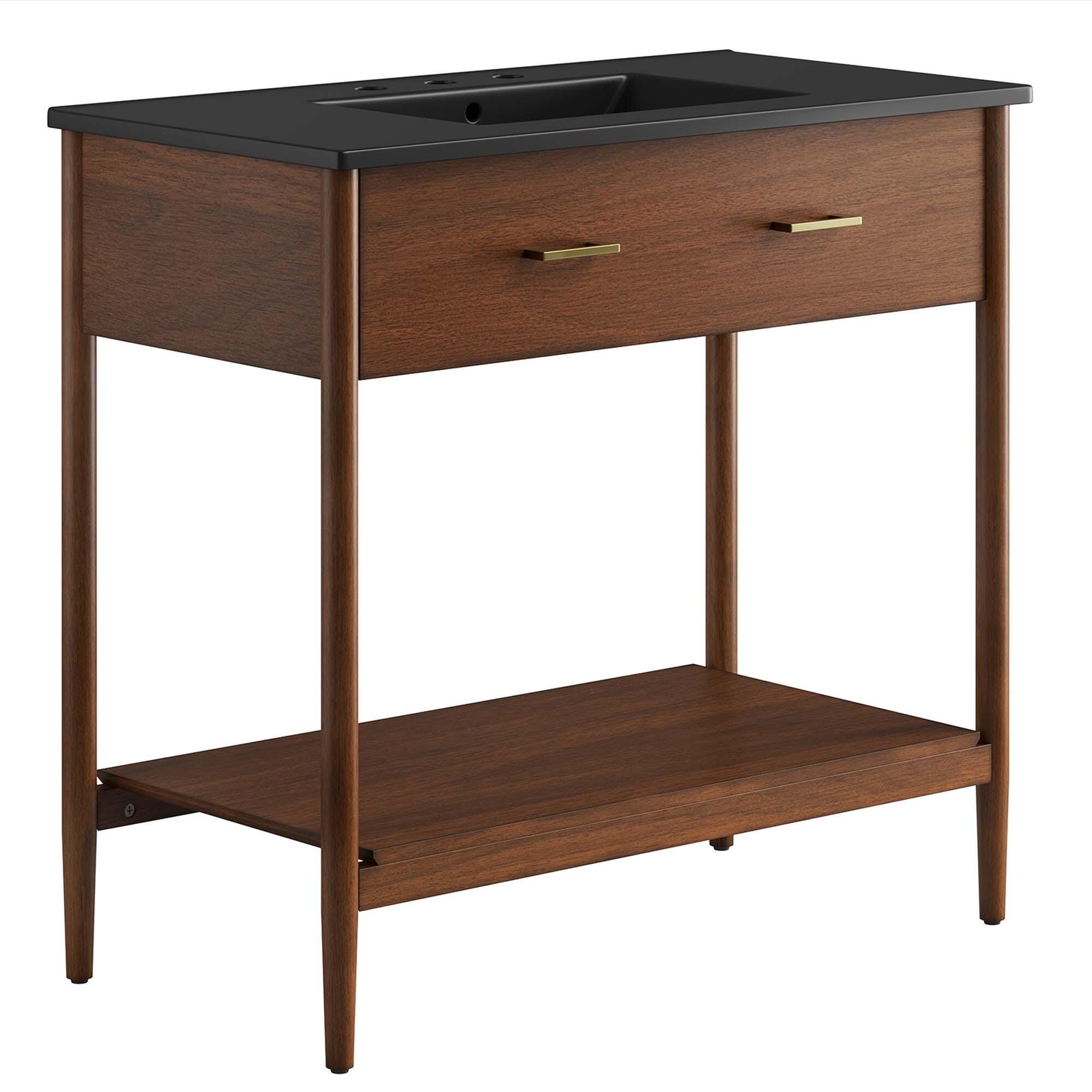 Modway Zaire 36" Bathroom Vanity, Walnut/Black, large