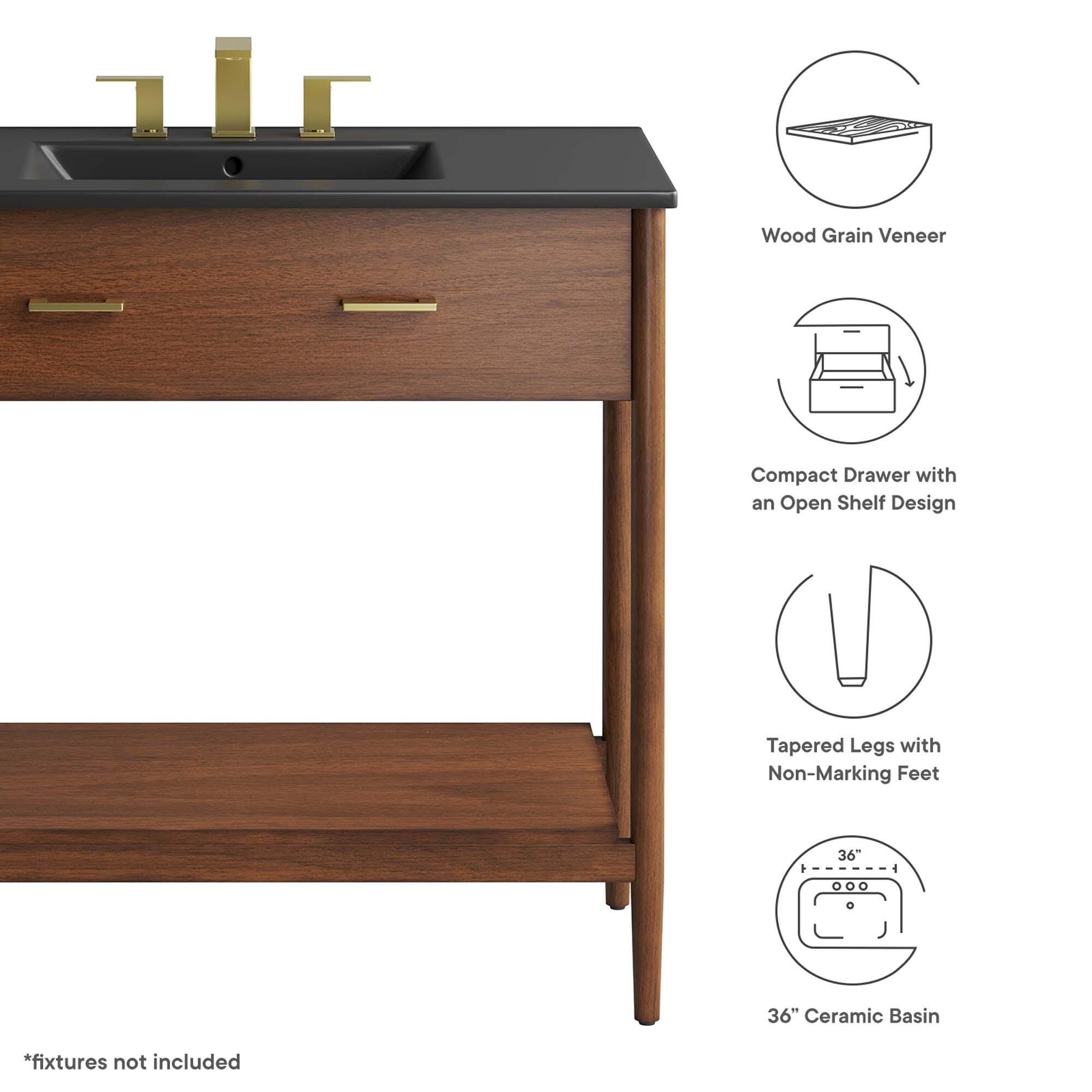 Modway Zaire 36" Bathroom Vanity, Walnut/Black, large