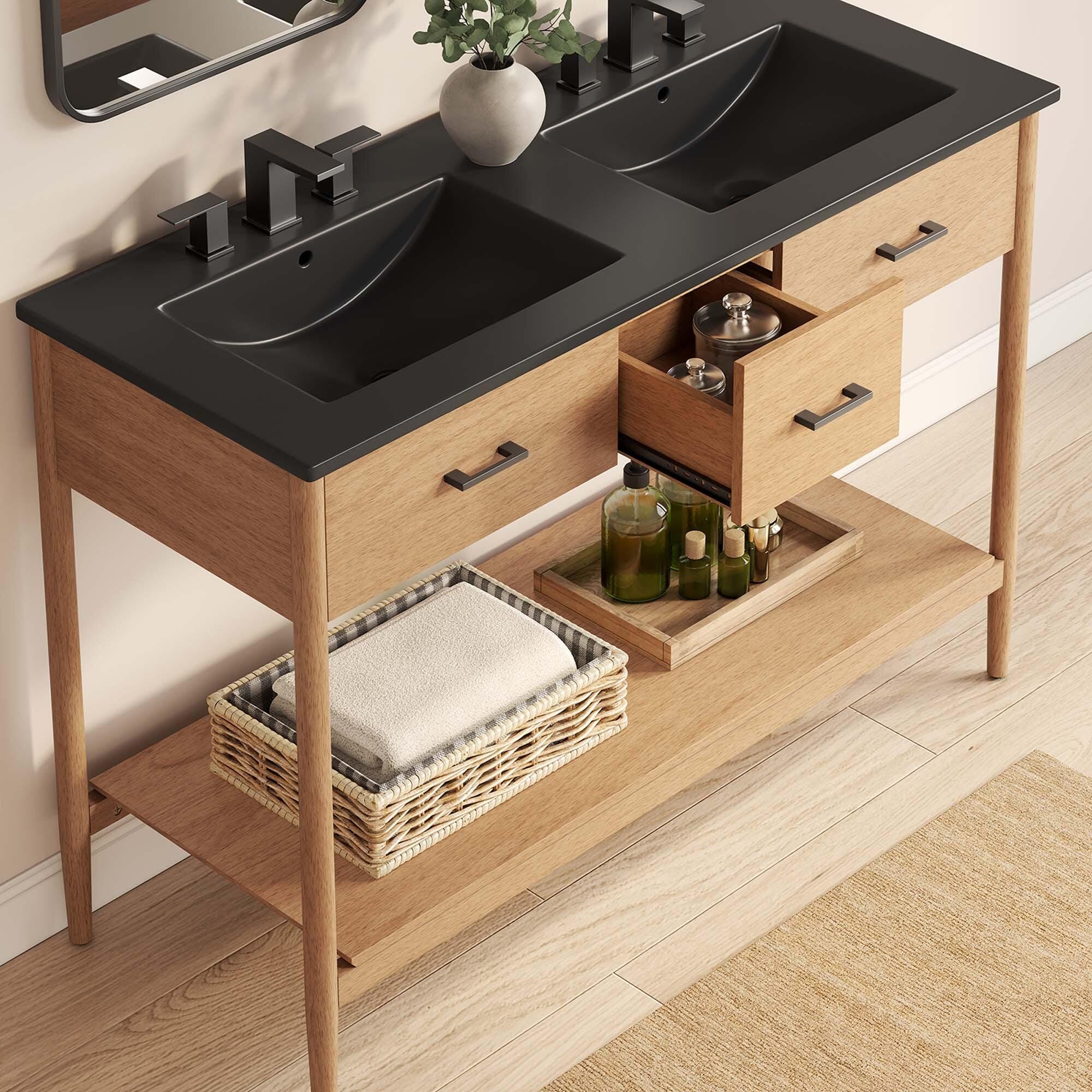 Modway Zaire 48" Double Sink Bathroom Vanity, Natural/Black, large