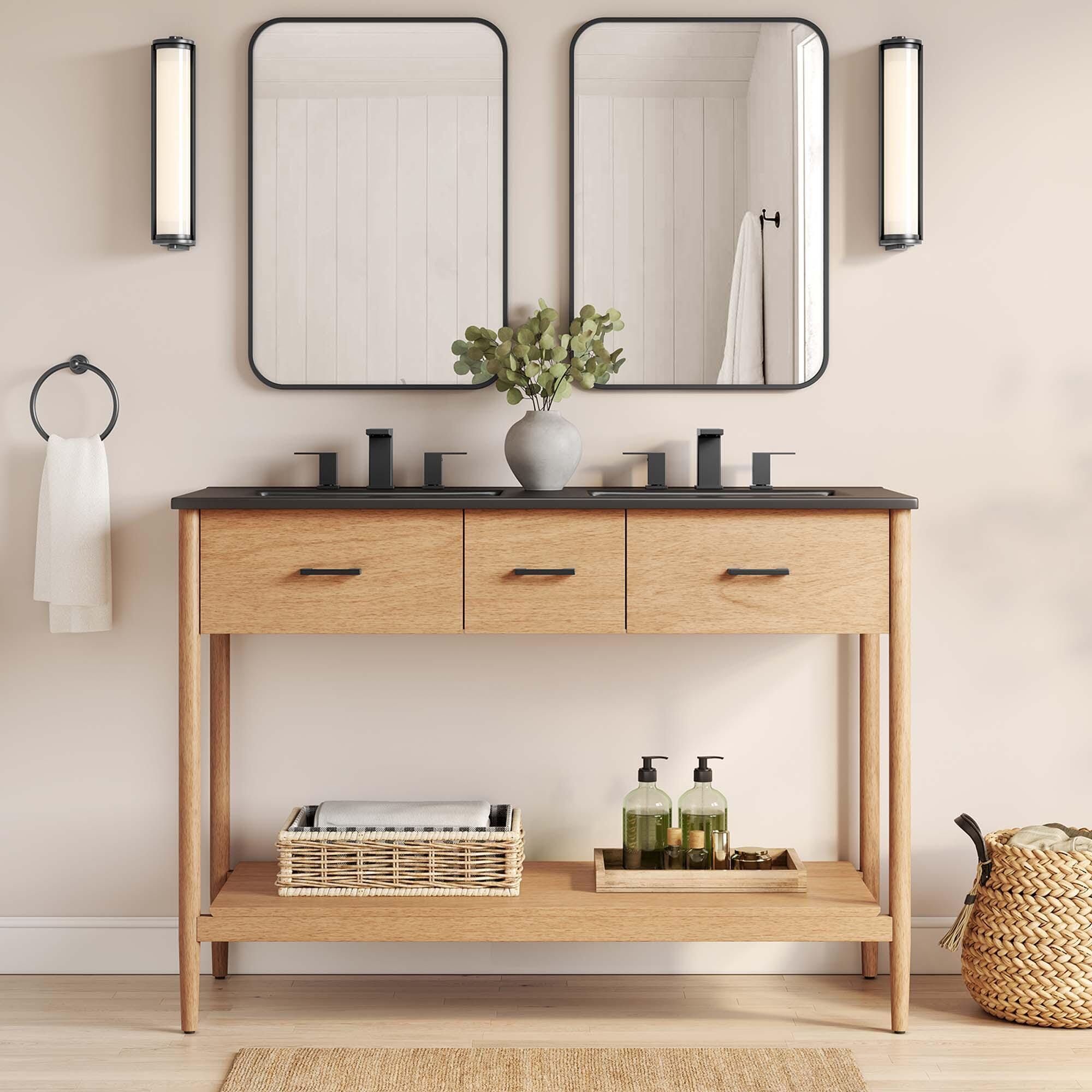 Modway Zaire 48" Double Sink Bathroom Vanity, Natural/Black, large