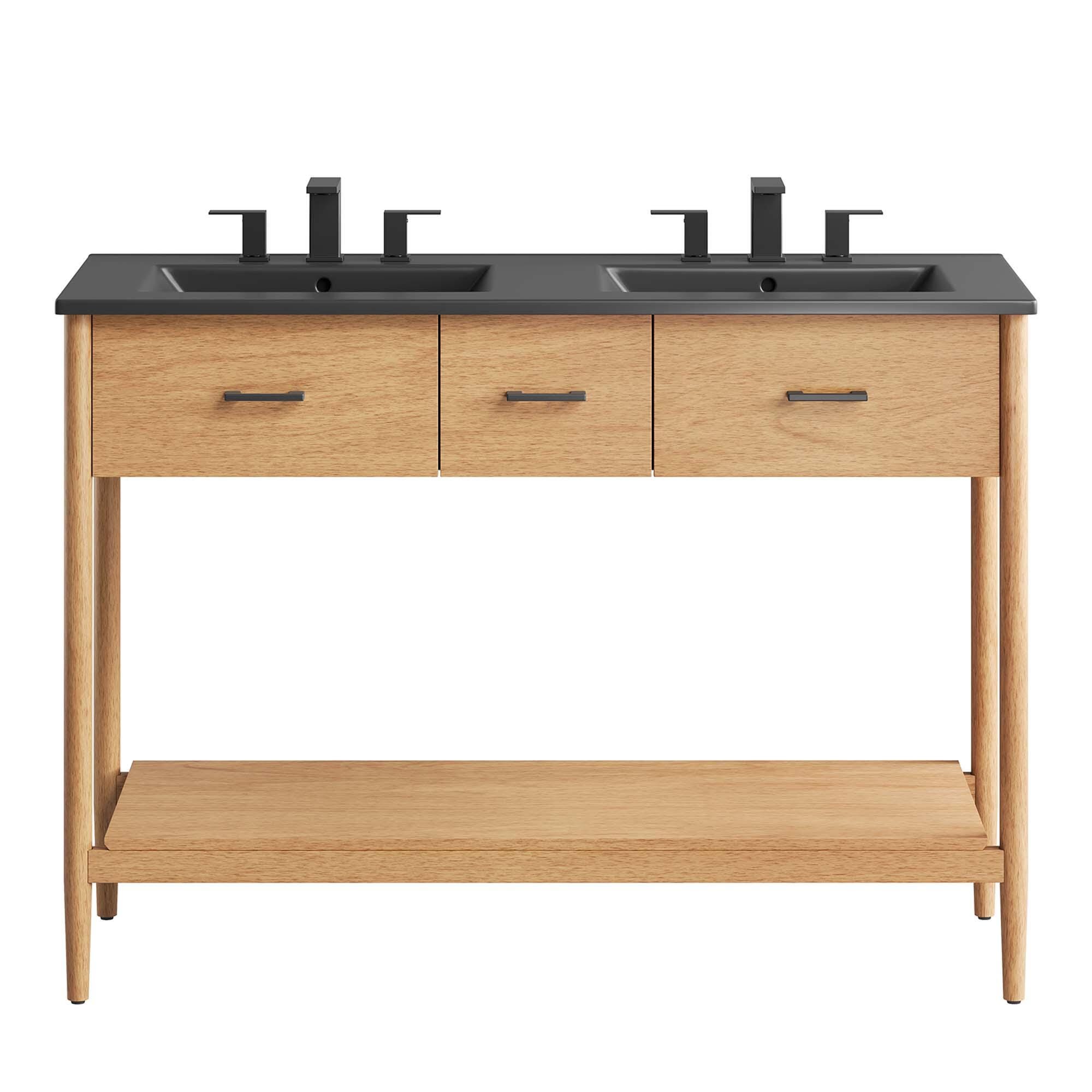 Modway Zaire 48" Double Sink Bathroom Vanity, Natural/Black, large