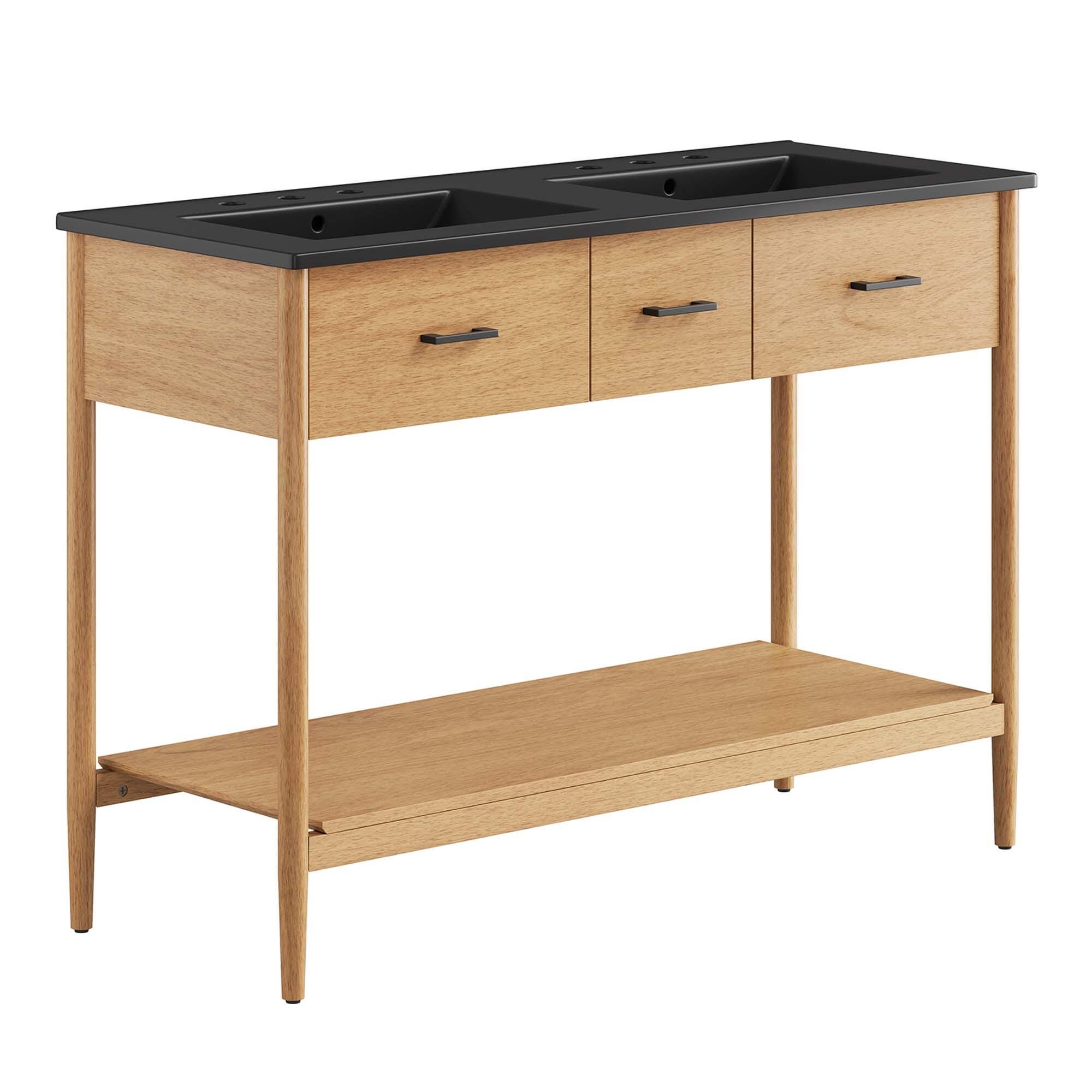 Modway Zaire 48" Double Sink Bathroom Vanity, Natural/Black, large