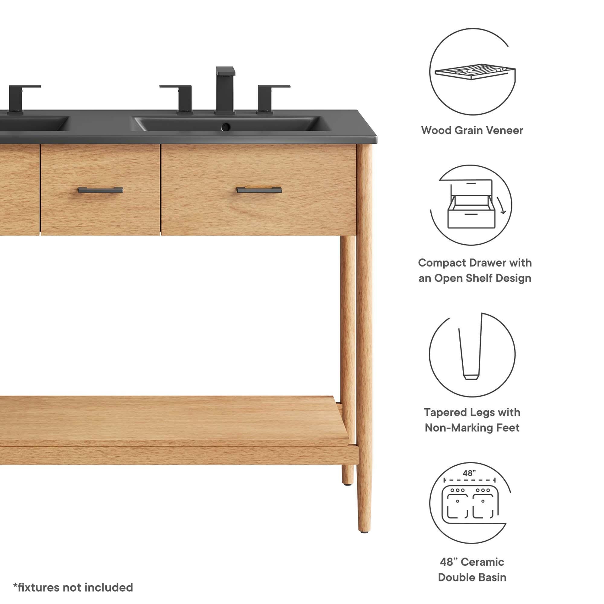 Modway Zaire 48" Double Sink Bathroom Vanity, Natural/Black, large
