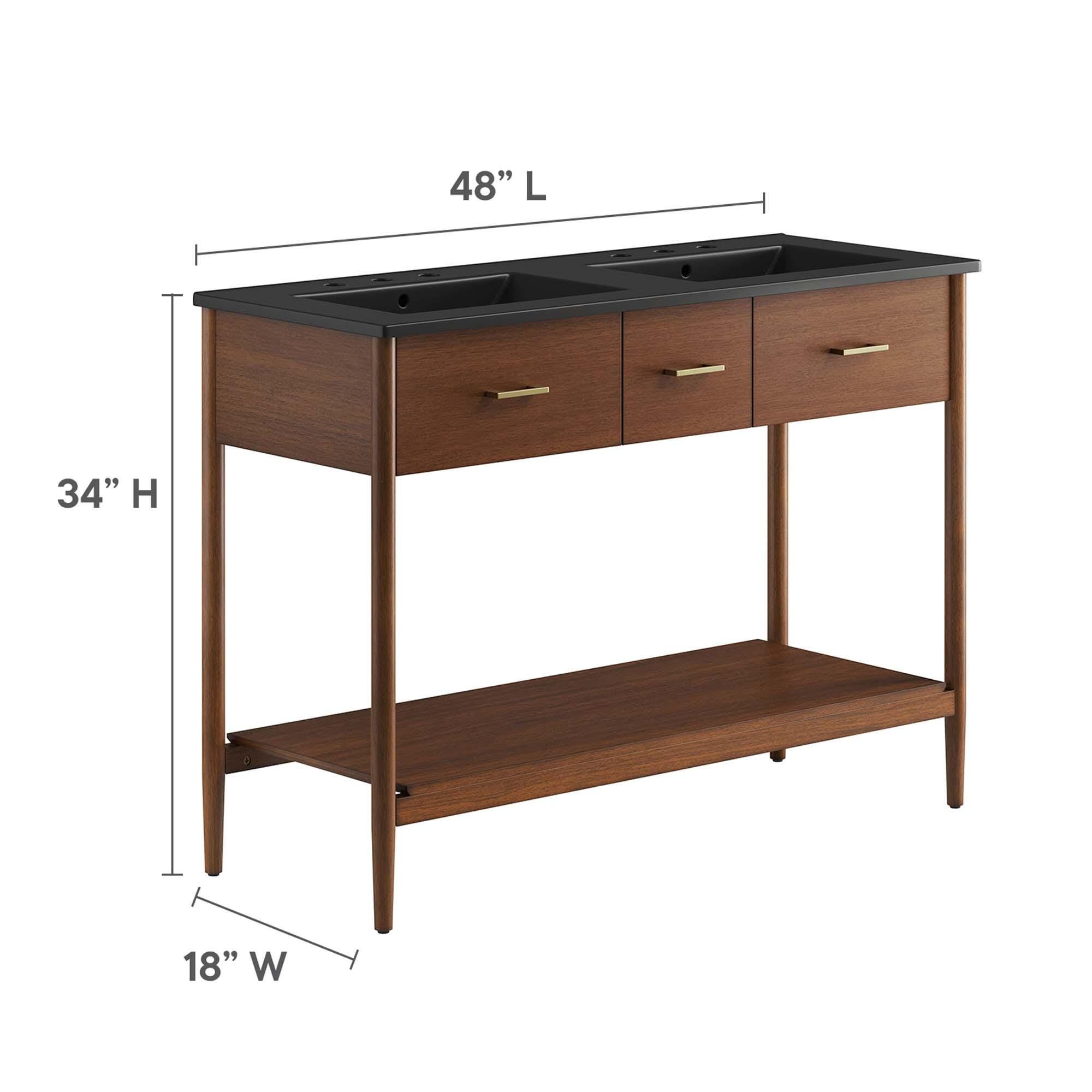Modway Zaire 48" Double Sink Bathroom Vanity, Walnut/Black, large