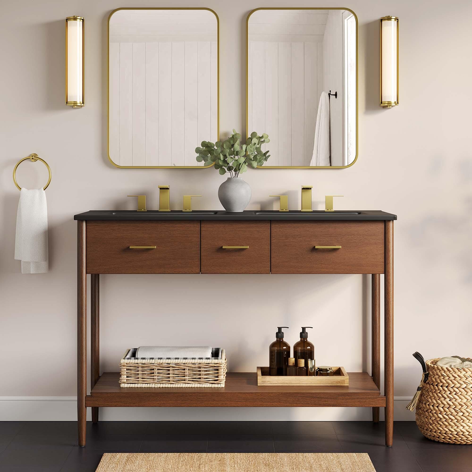 Modway Zaire 48" Double Sink Bathroom Vanity, Walnut/Black, large
