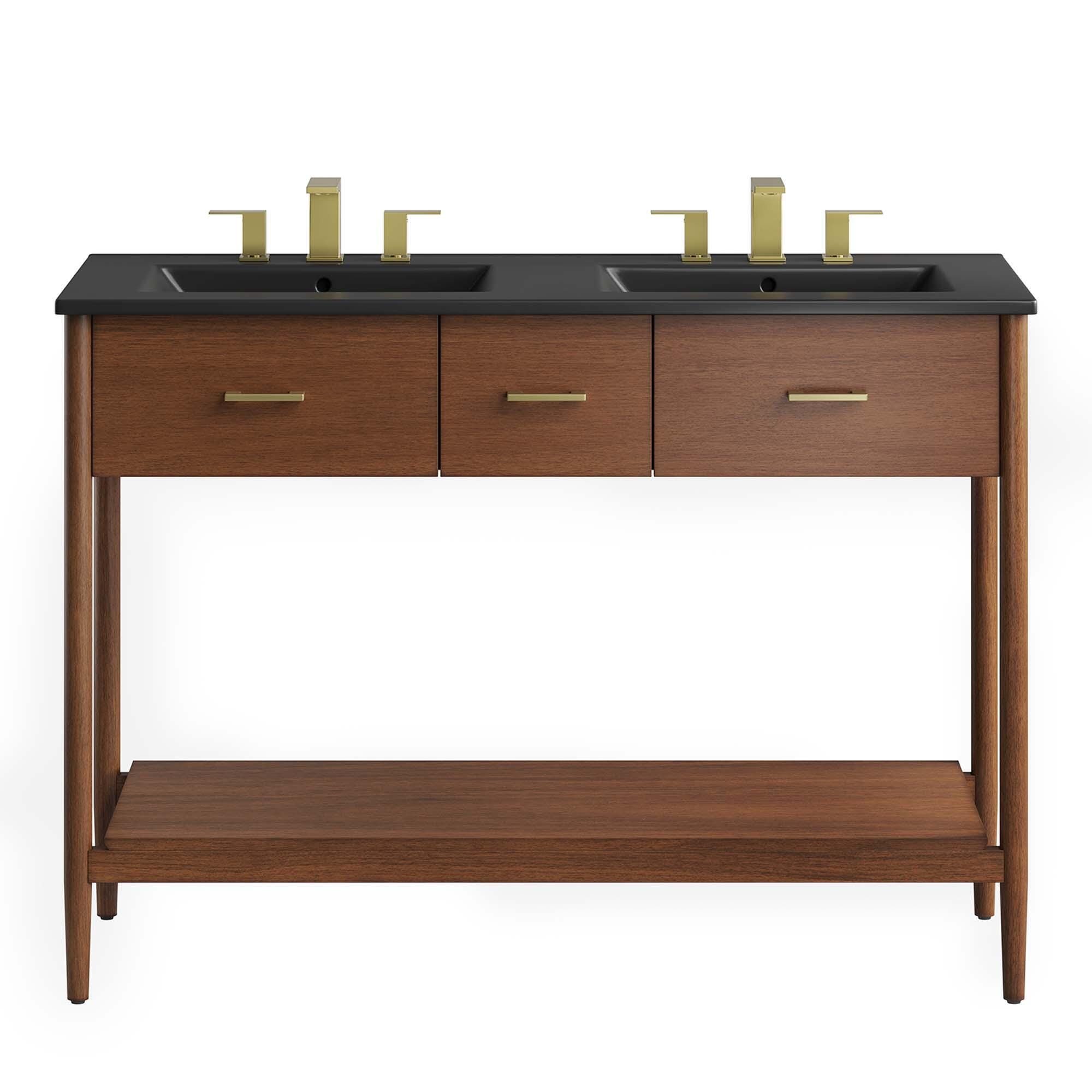 Modway Zaire 48" Double Sink Bathroom Vanity, Walnut/Black, large