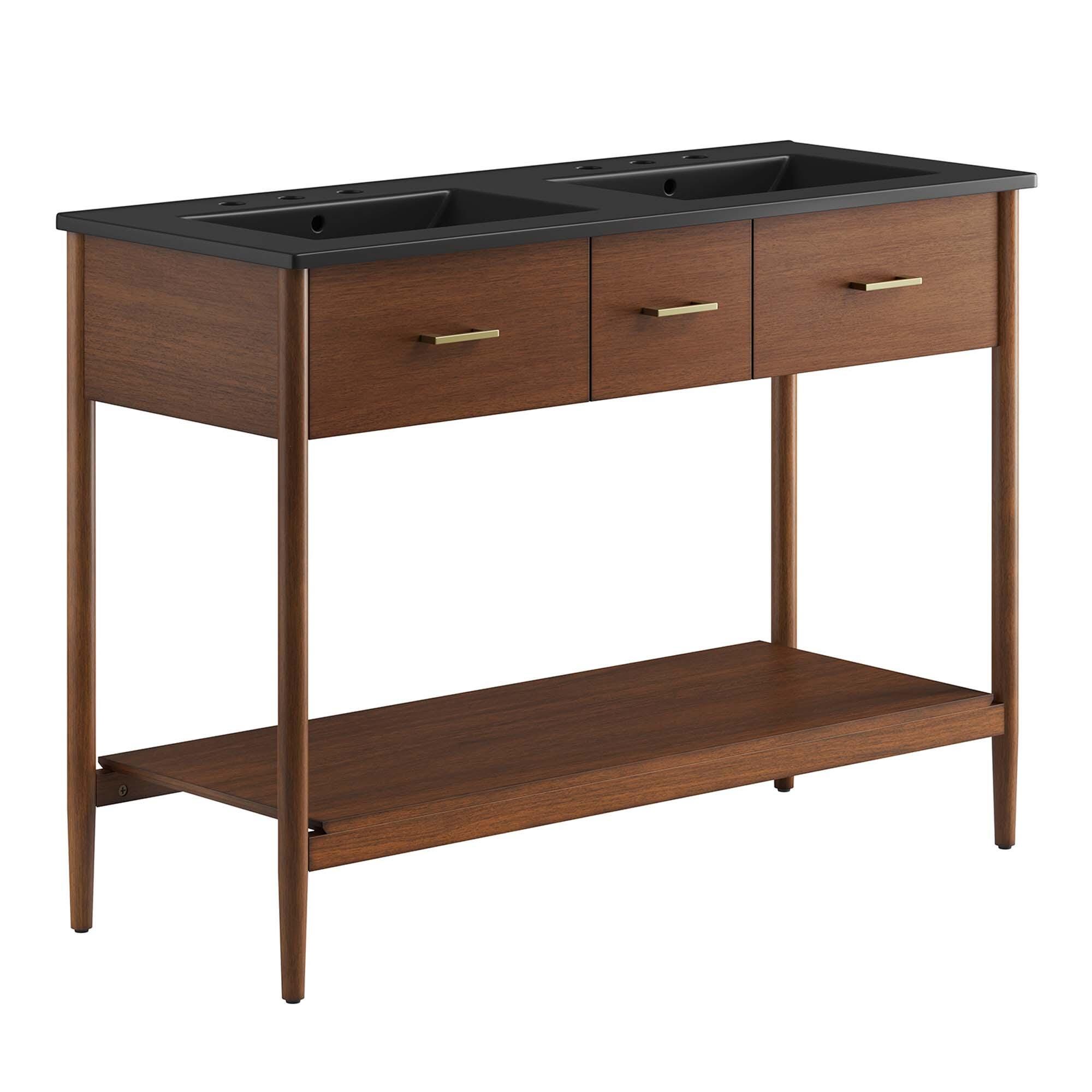Modway Zaire 48" Double Sink Bathroom Vanity, Walnut/Black, large