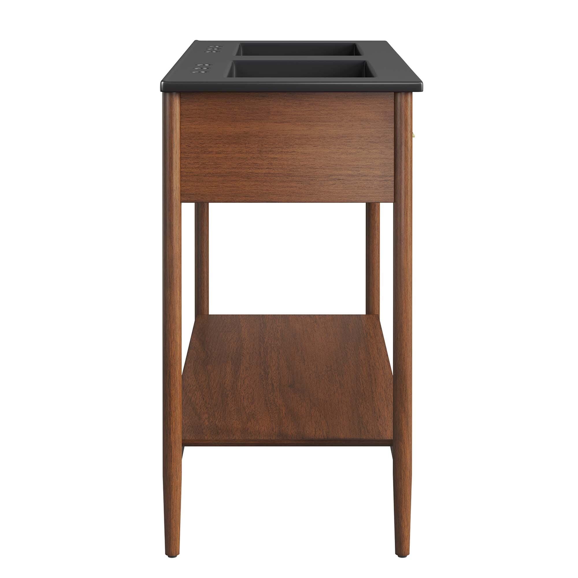 Modway Zaire 48" Double Sink Bathroom Vanity, Walnut/Black, large