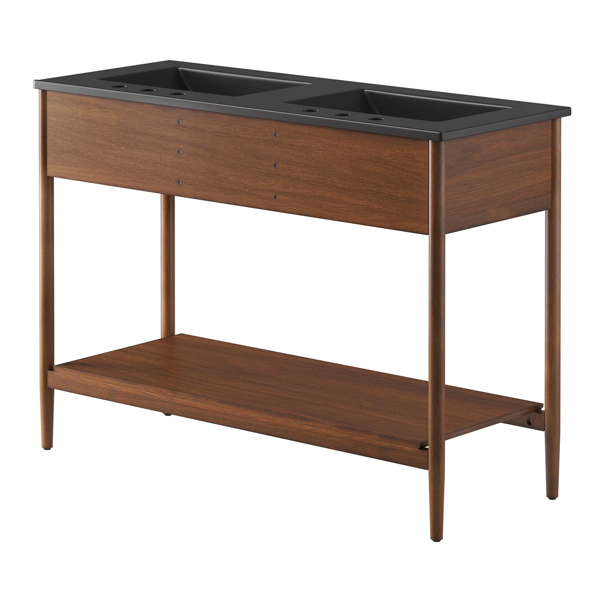 Modway Zaire 48" Double Sink Bathroom Vanity, Walnut/Black, large