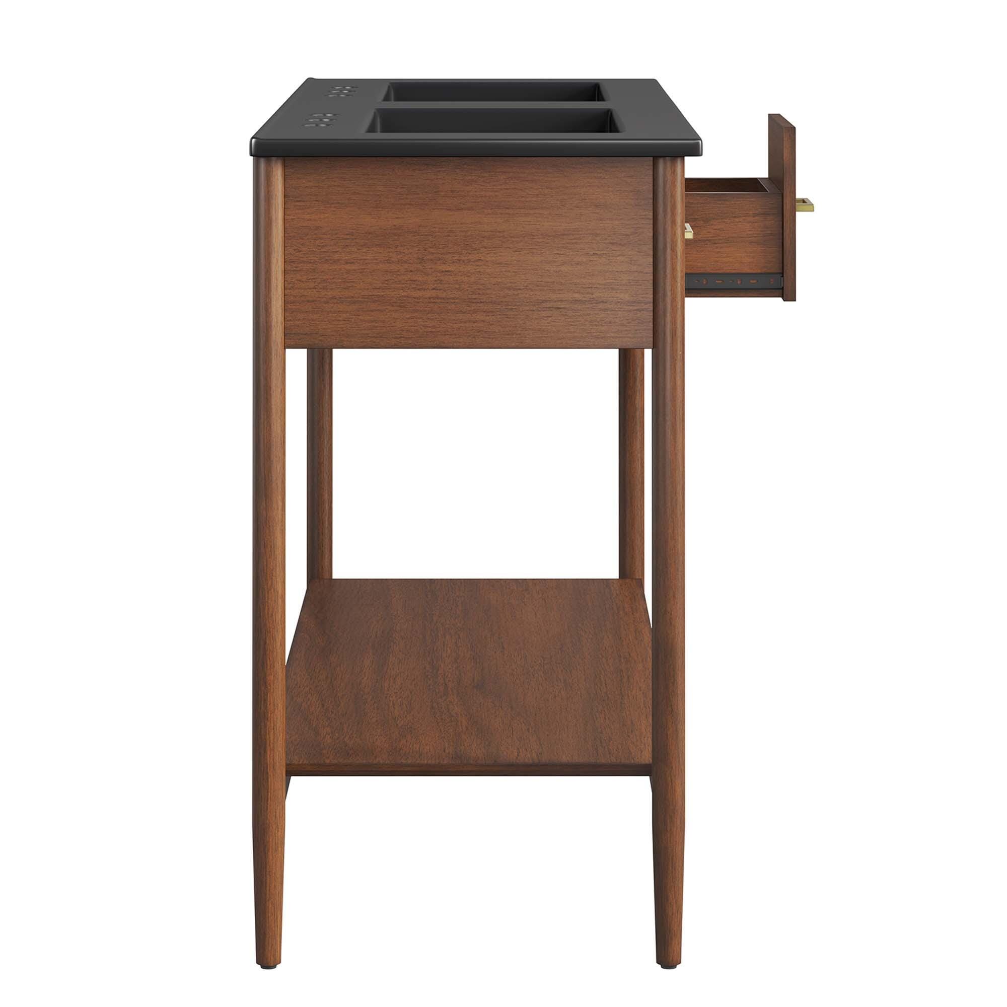 Modway Zaire 48" Double Sink Bathroom Vanity, Walnut/Black, large