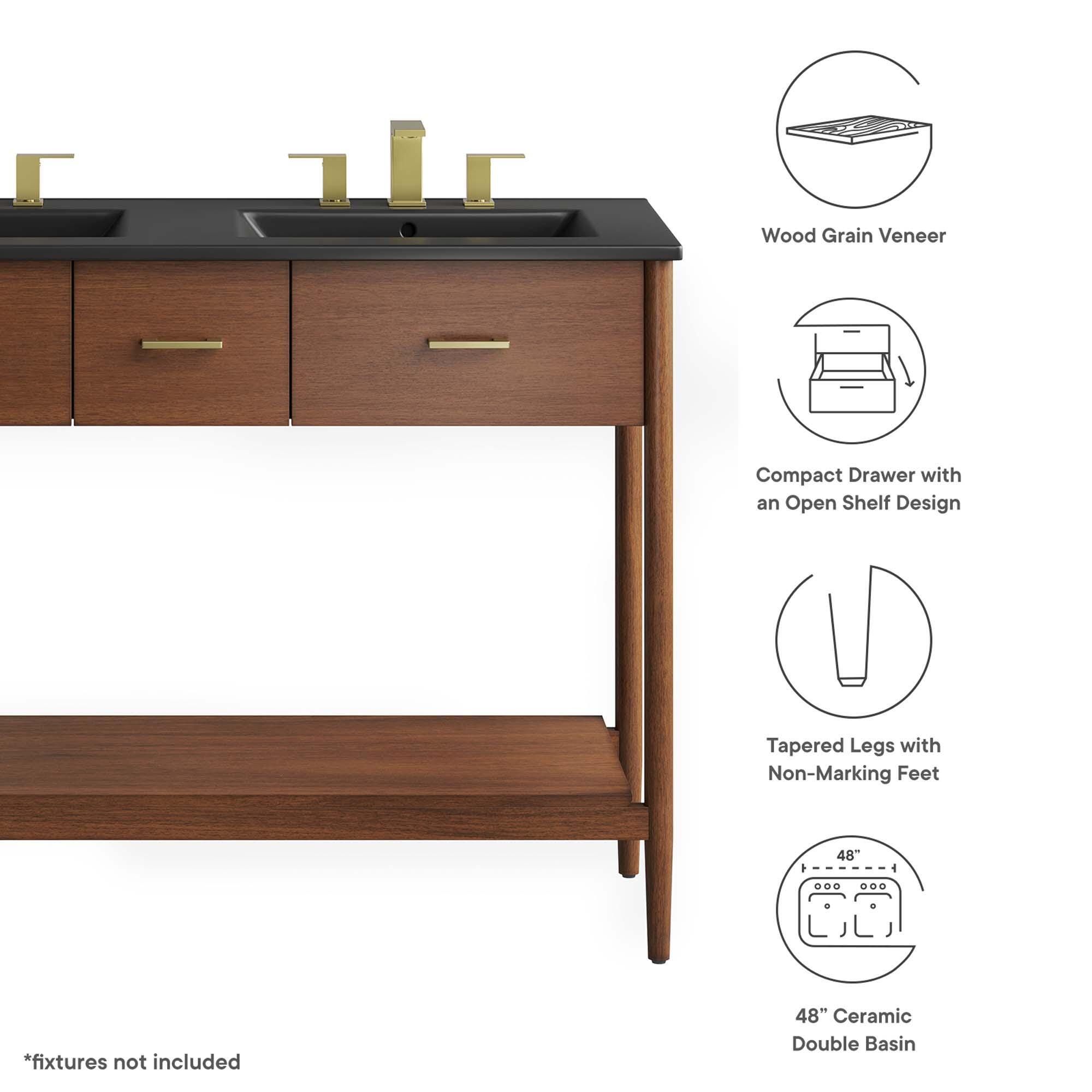 Modway Zaire 48" Double Sink Bathroom Vanity, Walnut/Black, large