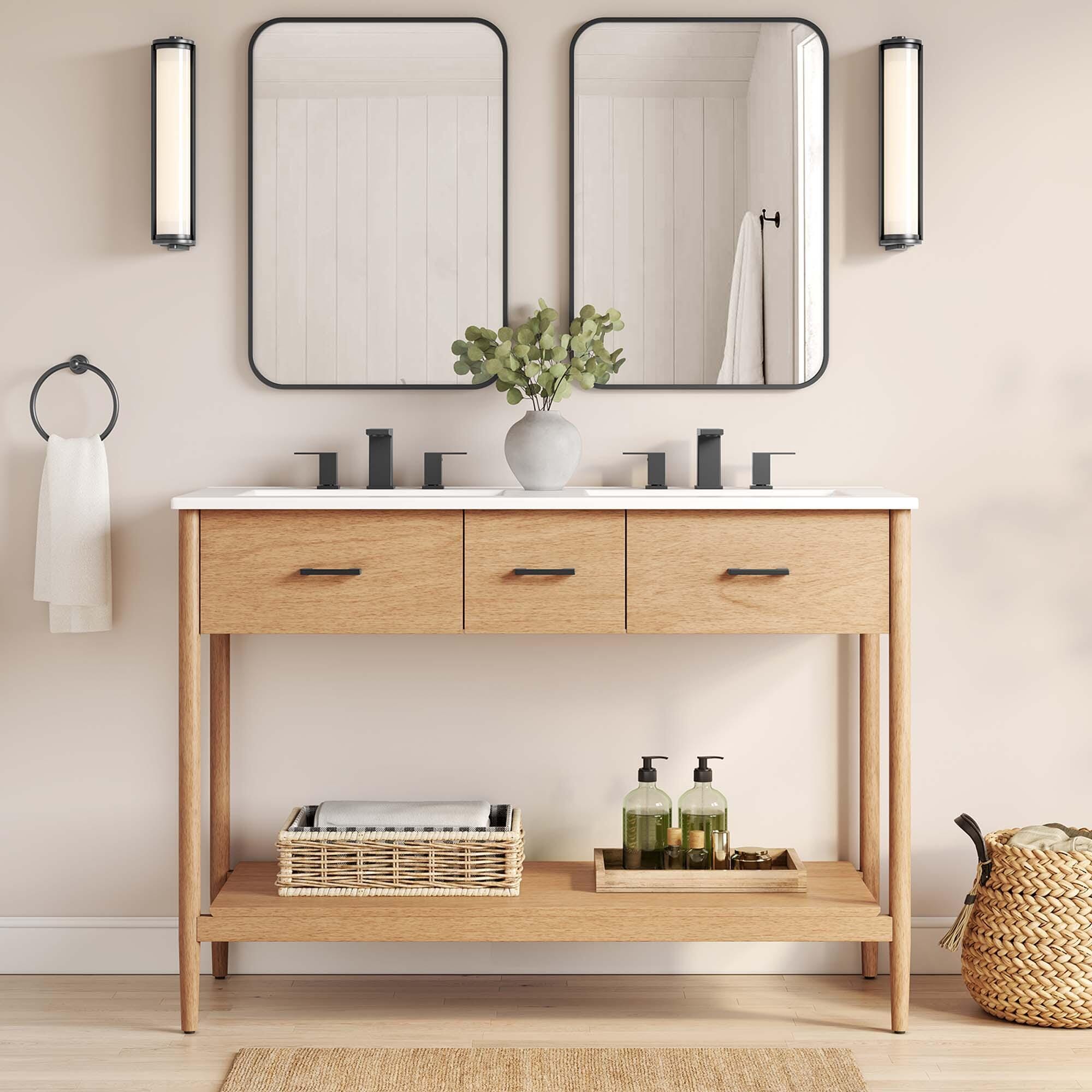 Modway Zaire 48" Double Sink Bathroom Vanity, Natural/White, rollover