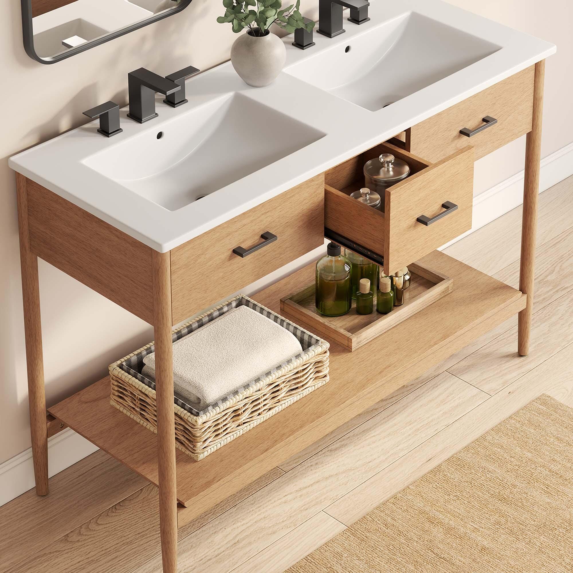 Modway Zaire 48" Double Sink Bathroom Vanity, Natural/White, large