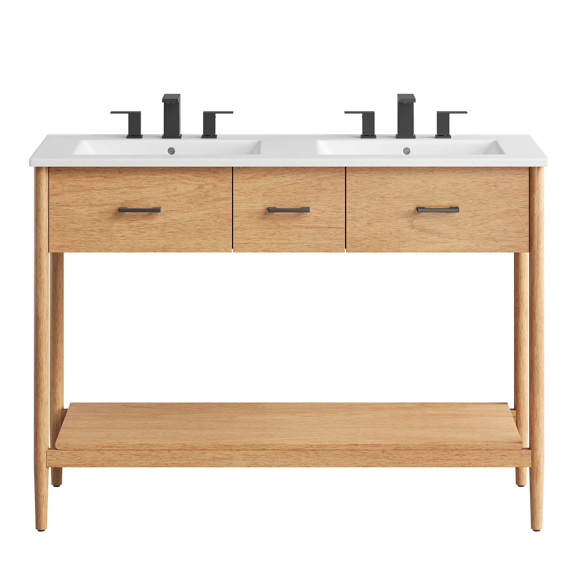 Modway Zaire 48" Double Sink Bathroom Vanity, Natural/White, large