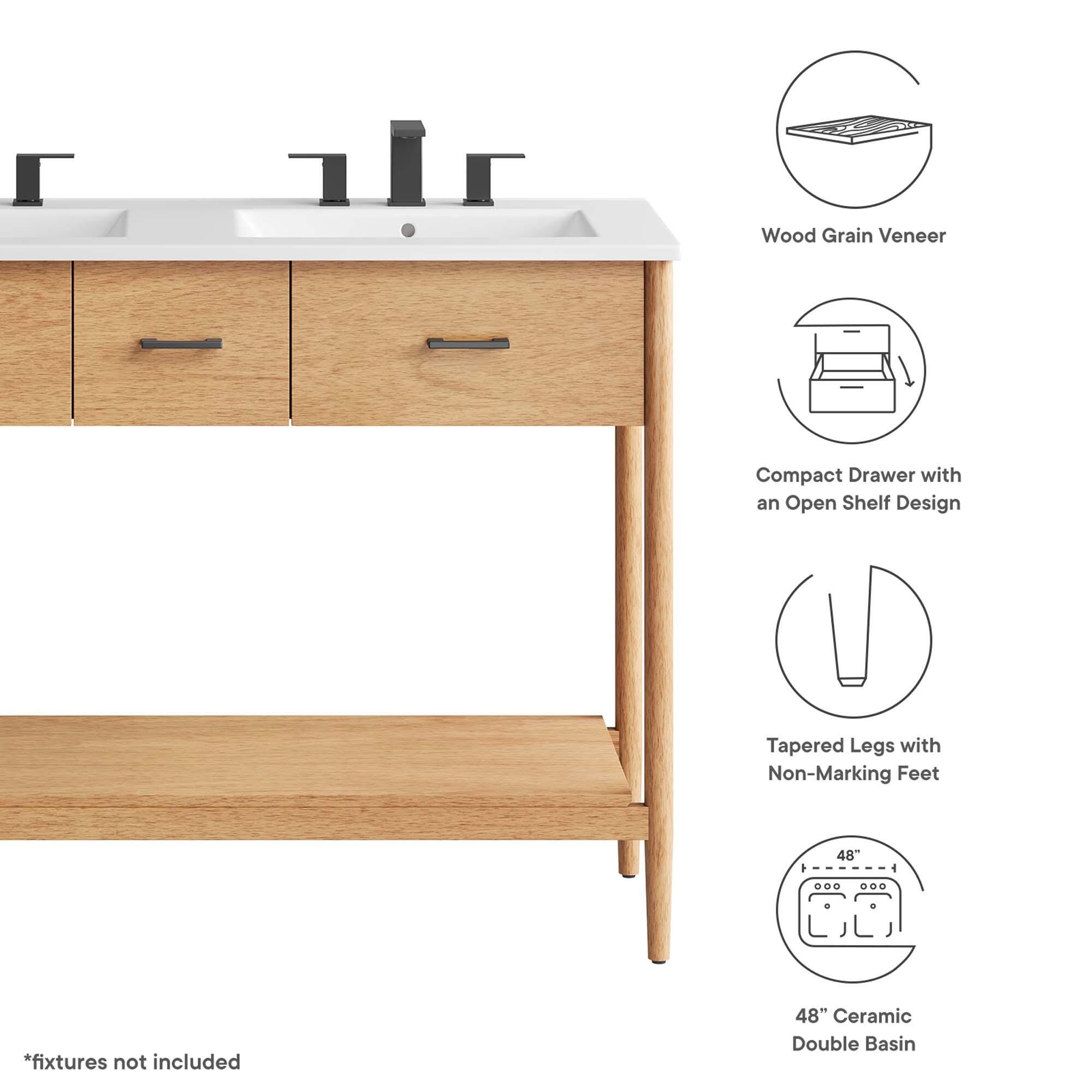 Modway Zaire 48" Double Sink Bathroom Vanity, Natural/White, large