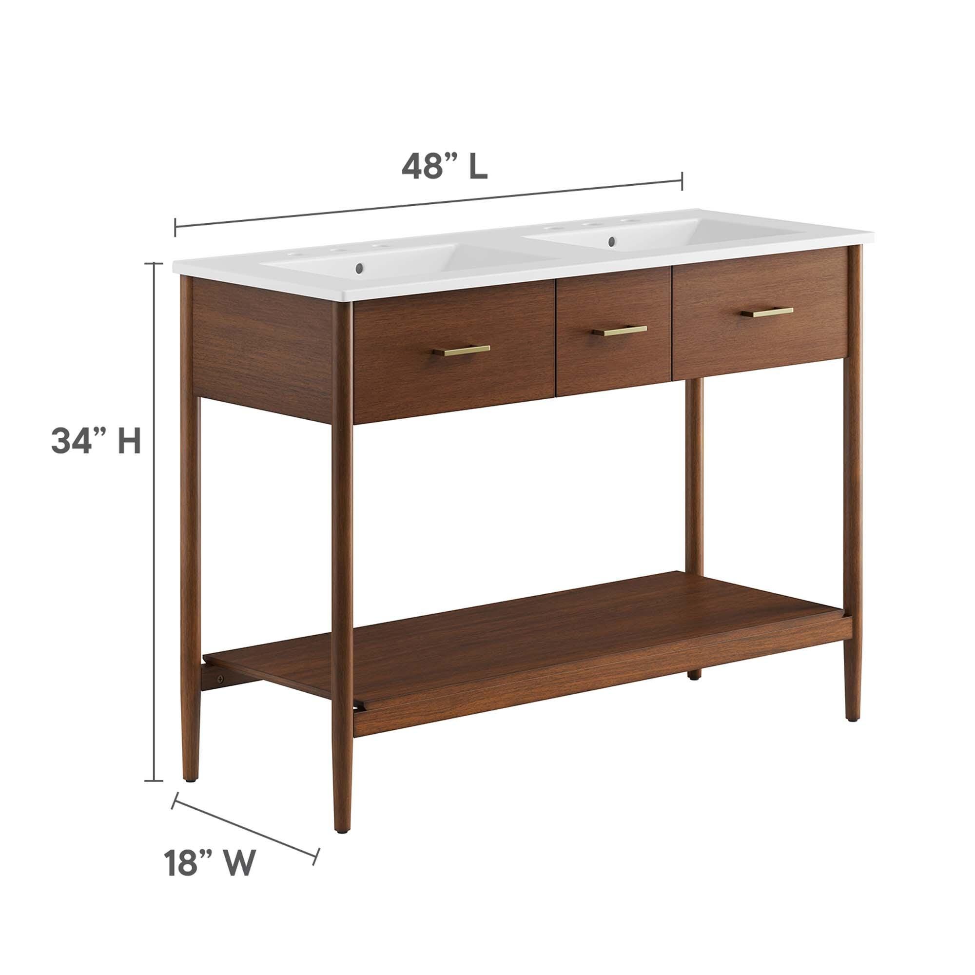 Modway Zaire 48" Double Sink Bathroom Vanity, Walnut/White, large