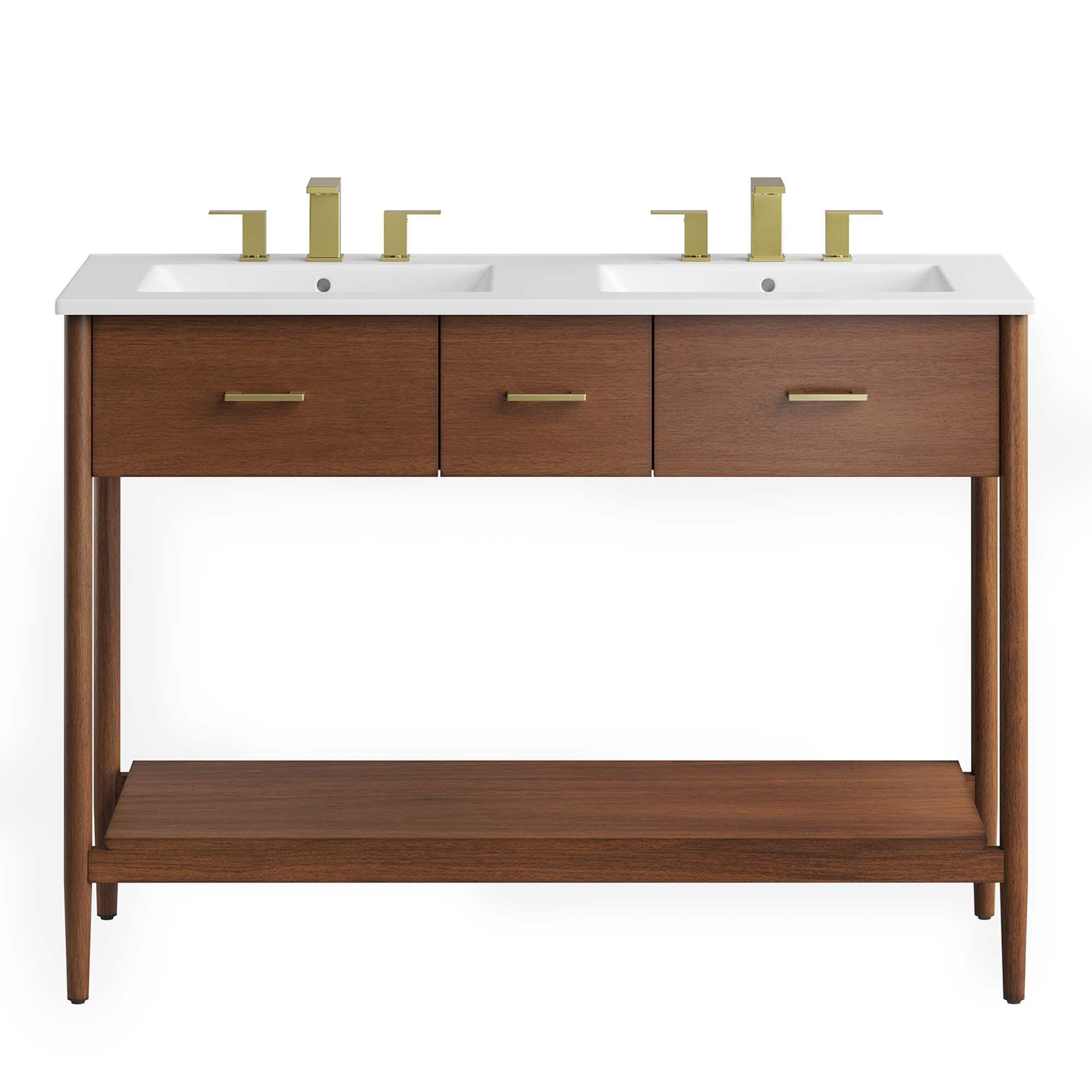 Modway Zaire 48" Double Sink Bathroom Vanity, Walnut/White, large