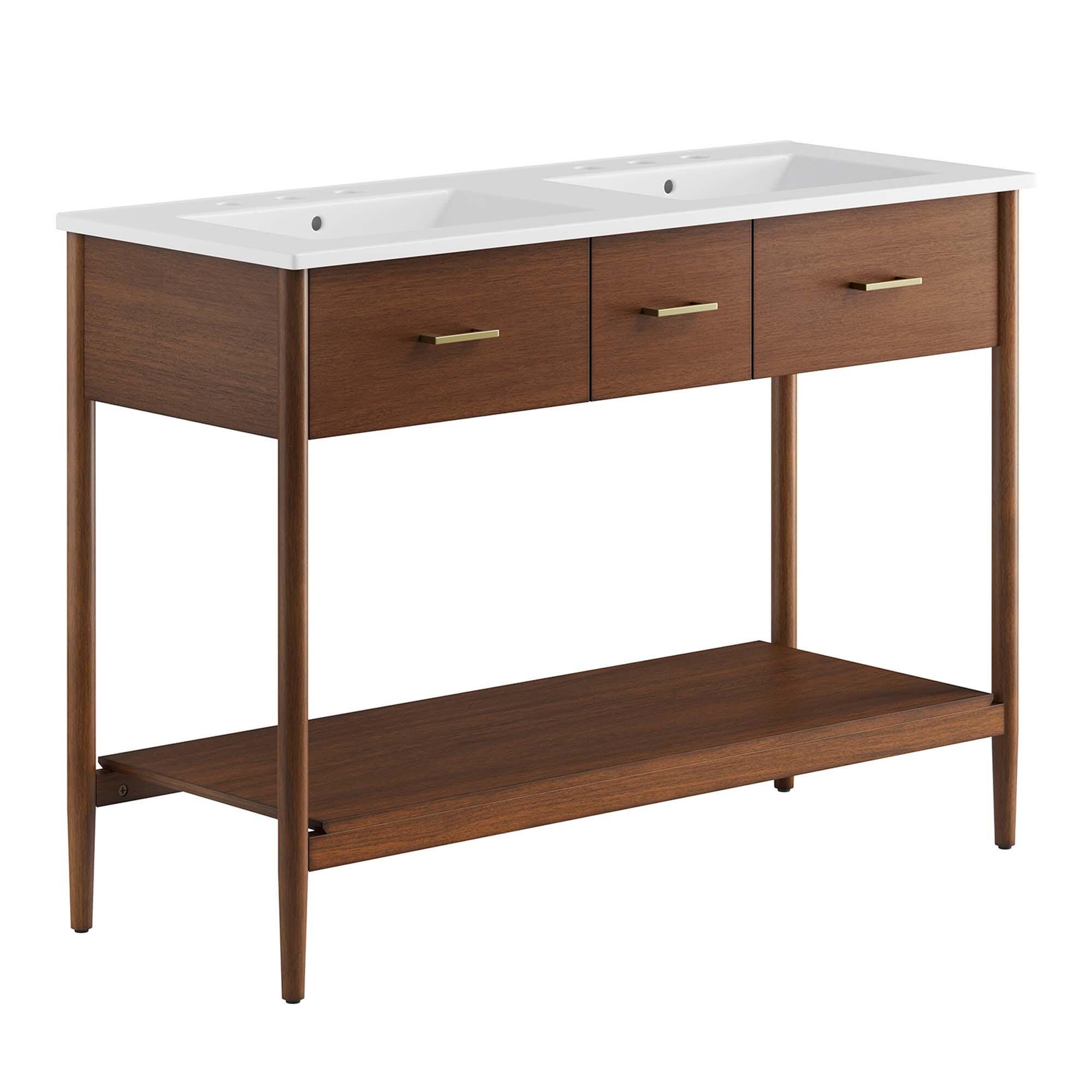 Modway Zaire 48" Double Sink Bathroom Vanity, Walnut/White, large