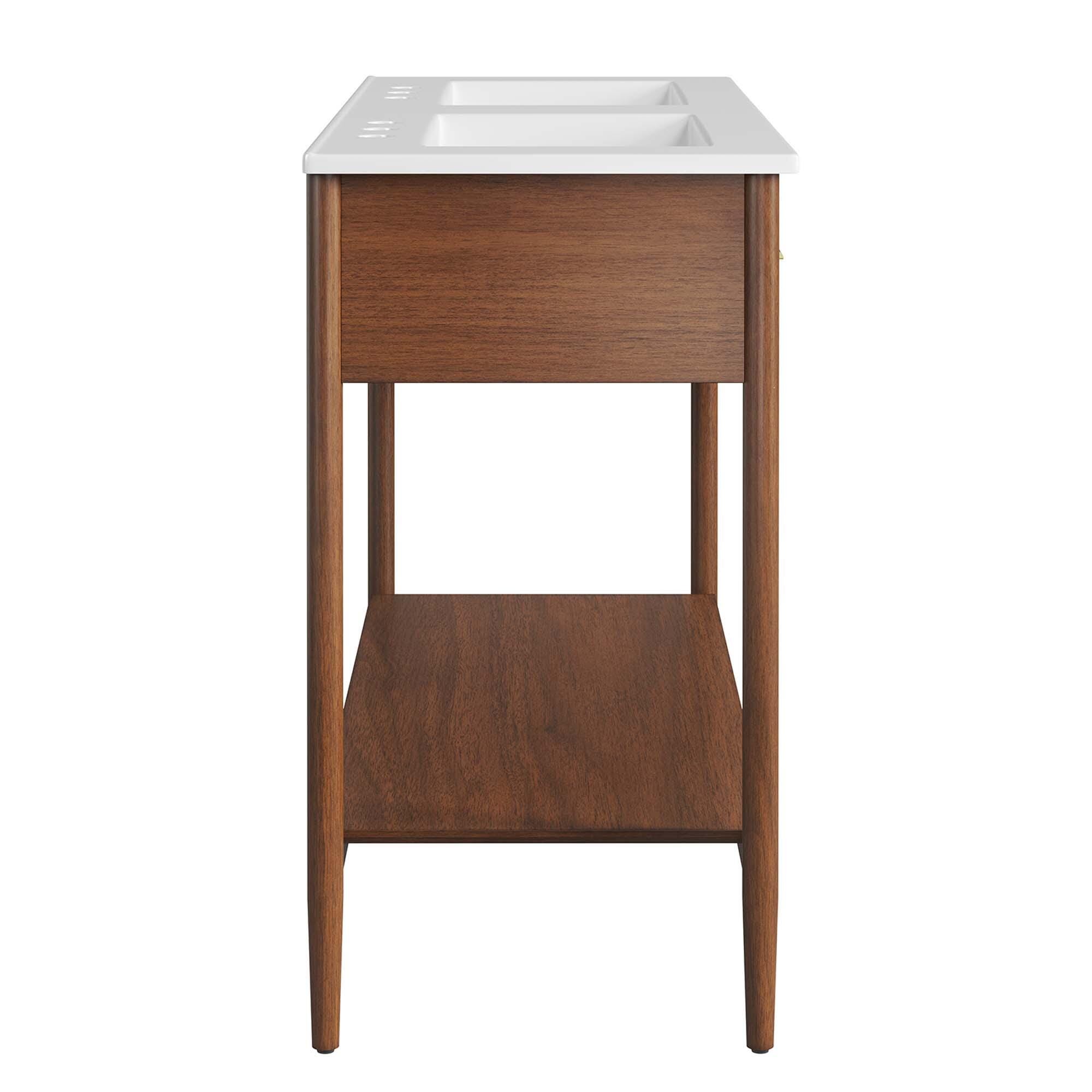 Modway Zaire 48" Double Sink Bathroom Vanity, Walnut/White, large