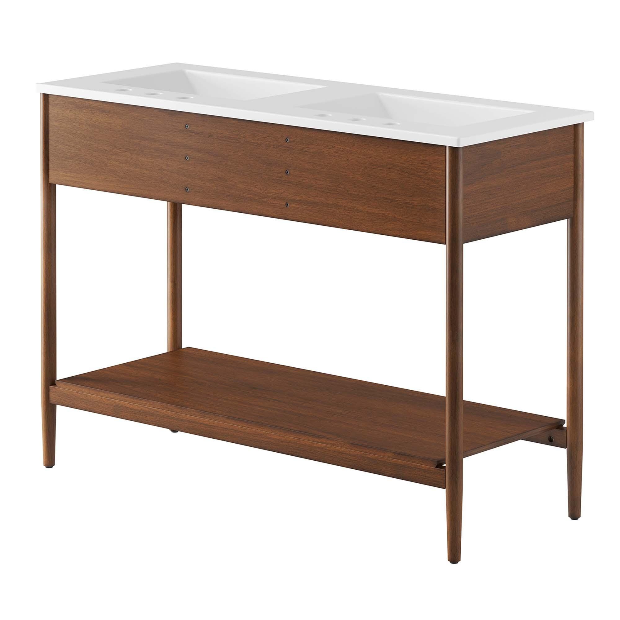 Modway Zaire 48" Double Sink Bathroom Vanity, Walnut/White, large