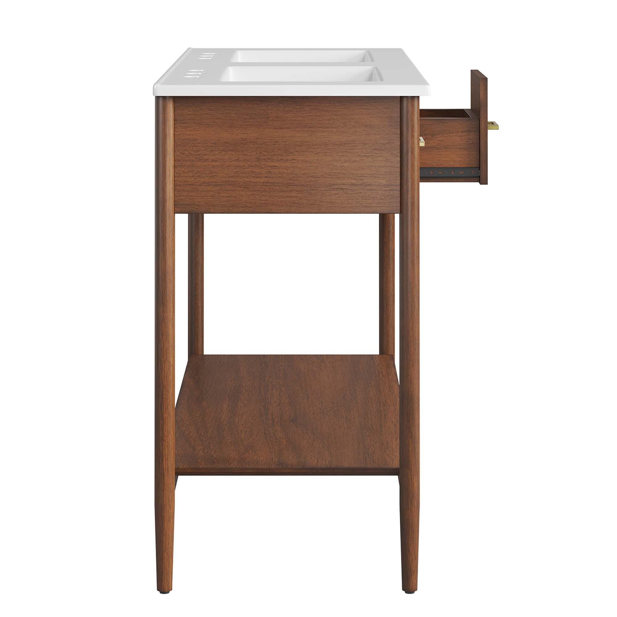 Modway Zaire 48" Double Sink Bathroom Vanity, Walnut/White, large