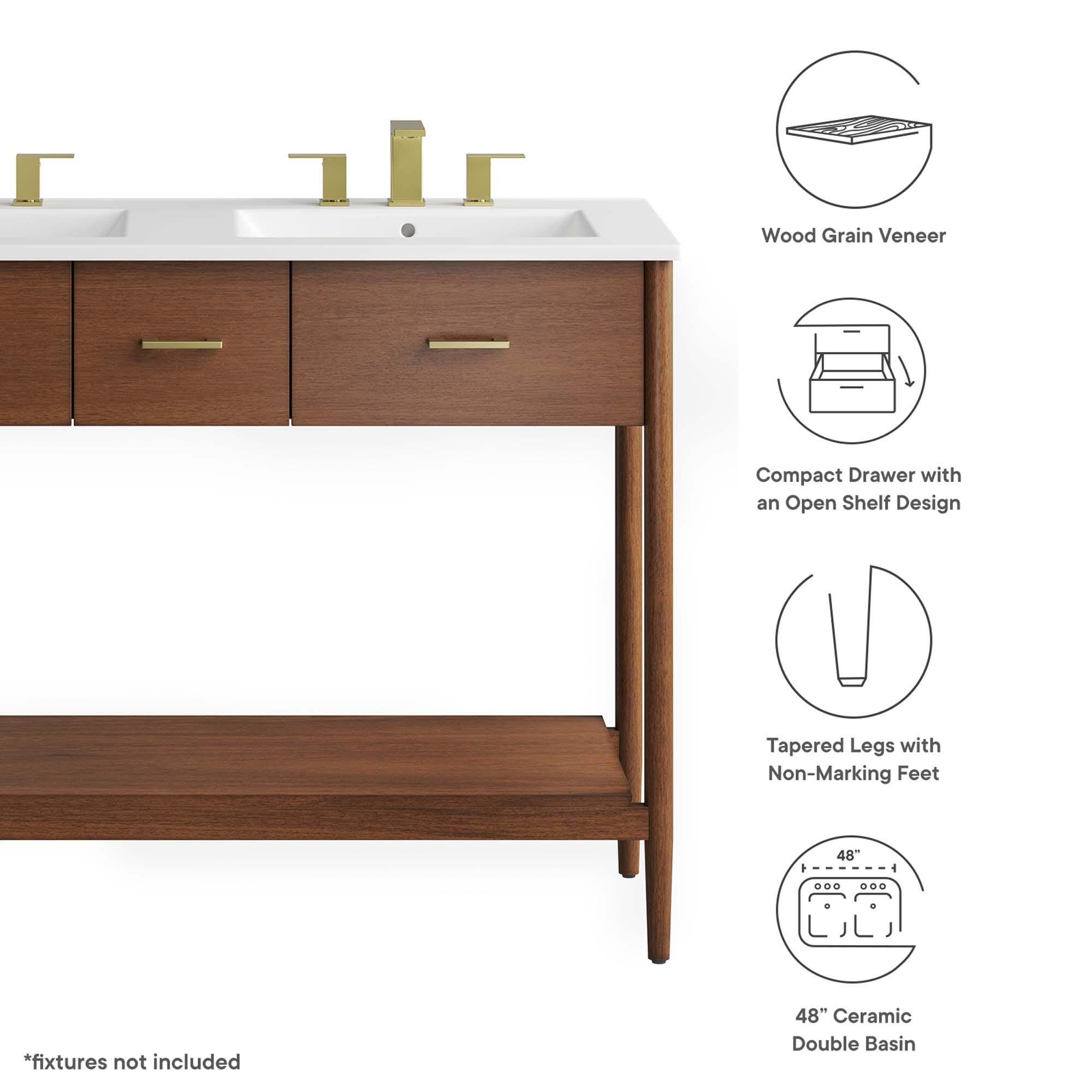 Modway Zaire 48" Double Sink Bathroom Vanity, Walnut/White, large
