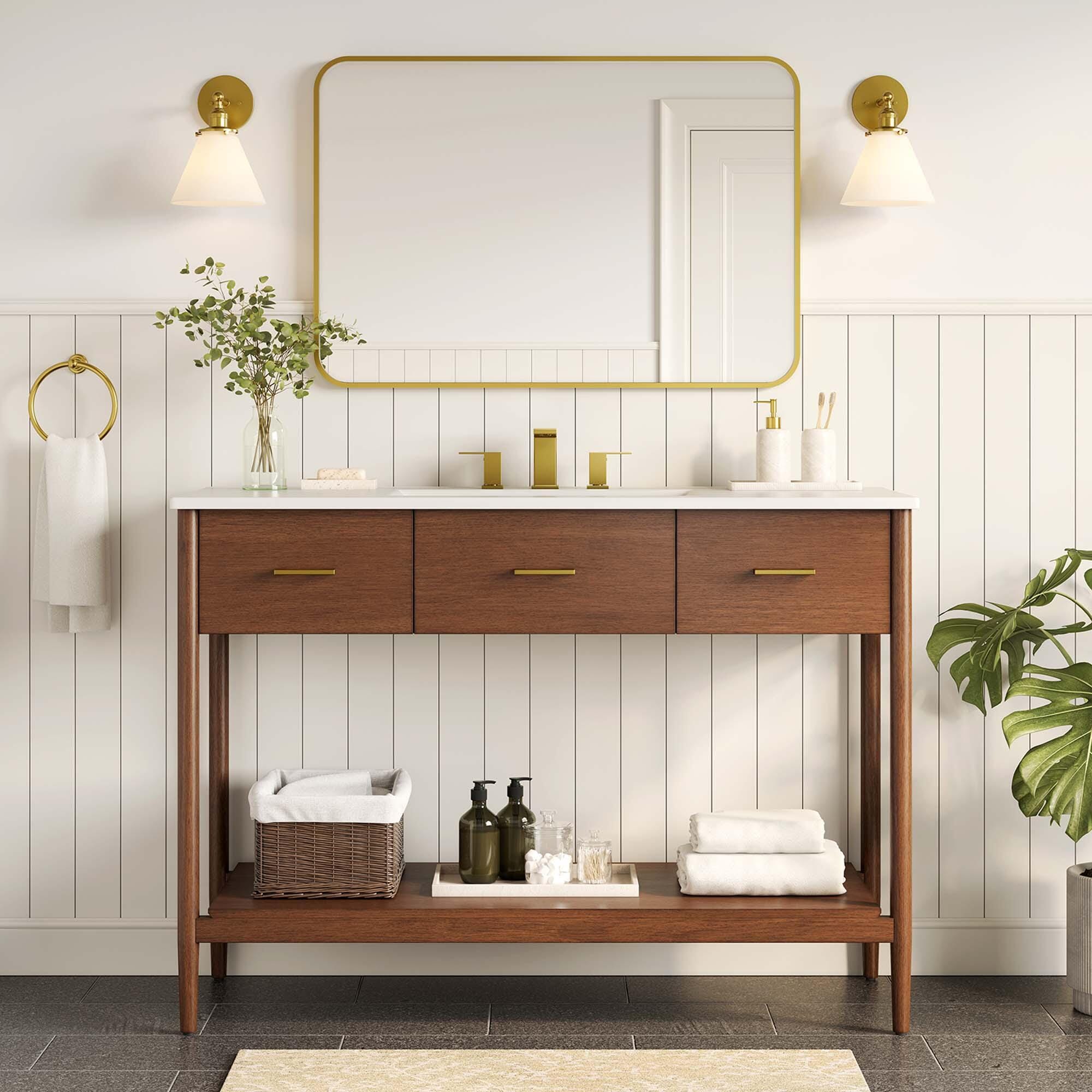 Modway Zaire 48" Single Sink Bathroom Vanity, Walnut/White, rollover