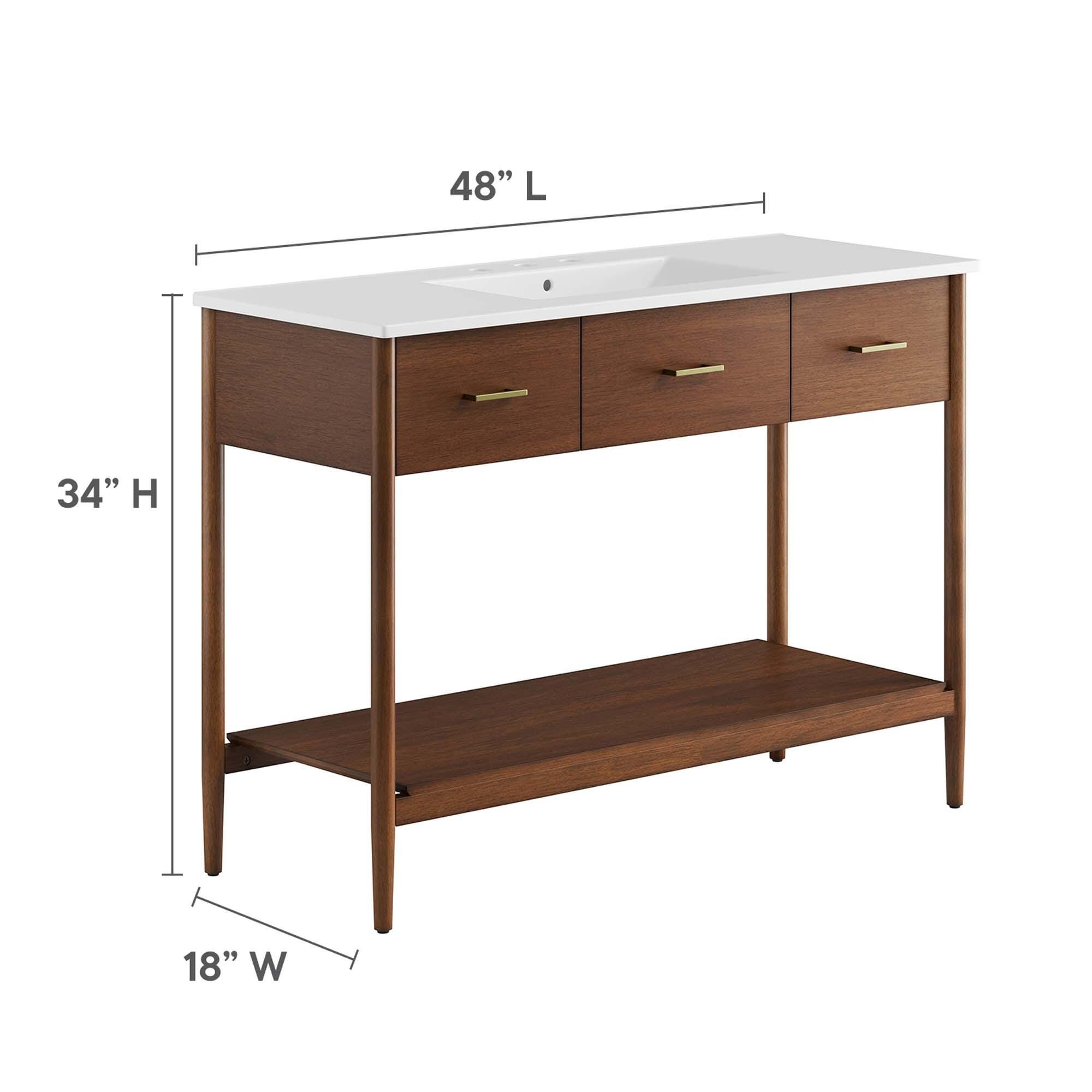 Modway Zaire 48" Single Sink Bathroom Vanity, Walnut/White, large
