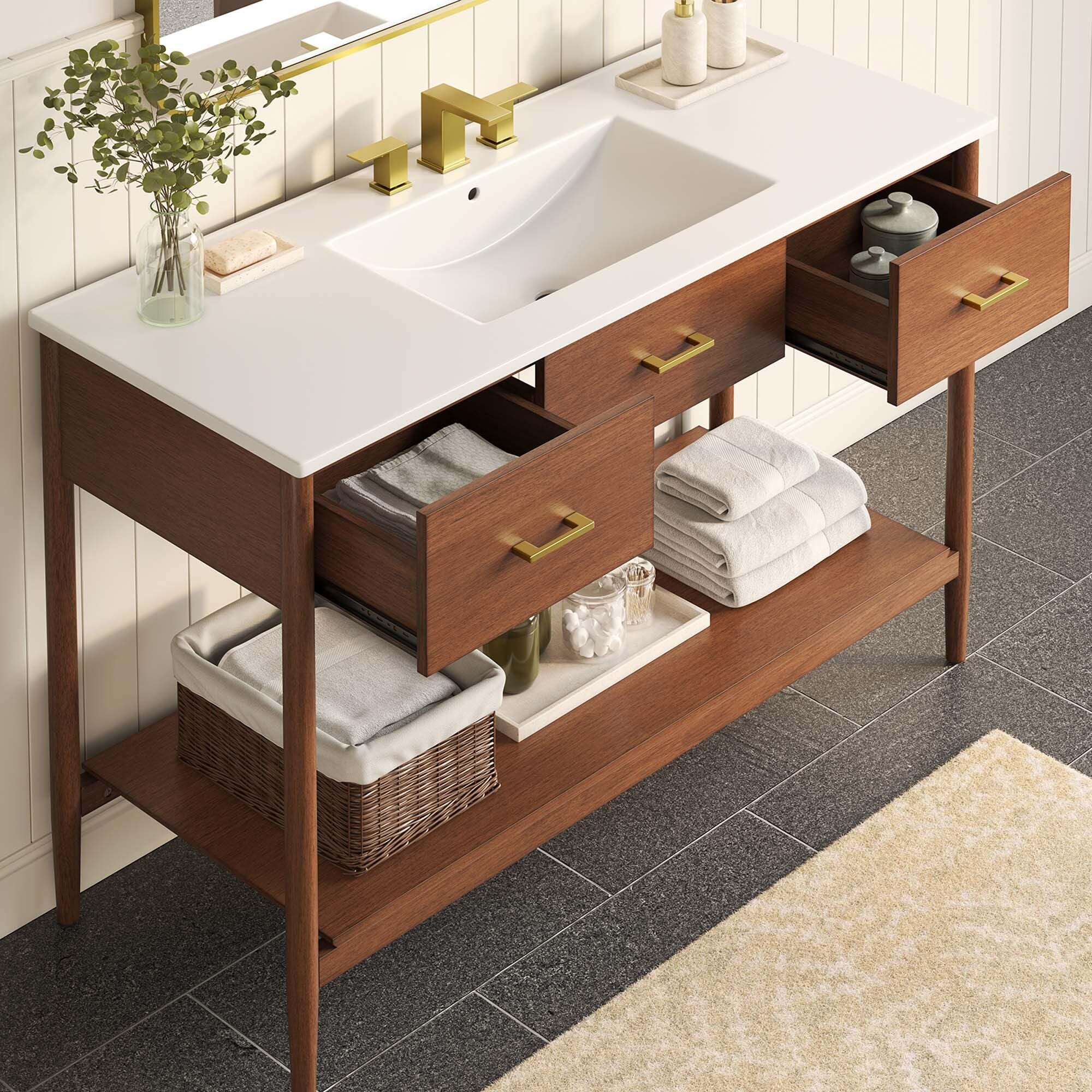 Modway Zaire 48" Single Sink Bathroom Vanity, Walnut/White, large