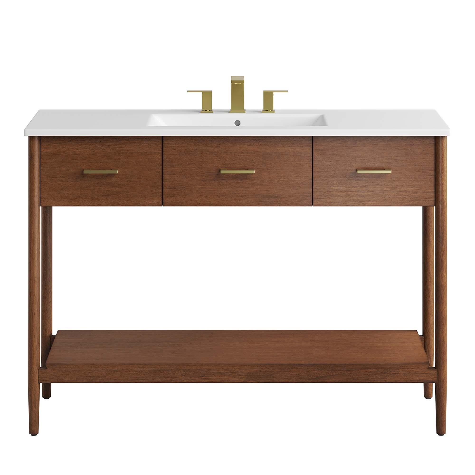 Modway Zaire 48" Single Sink Bathroom Vanity, Walnut/White, large