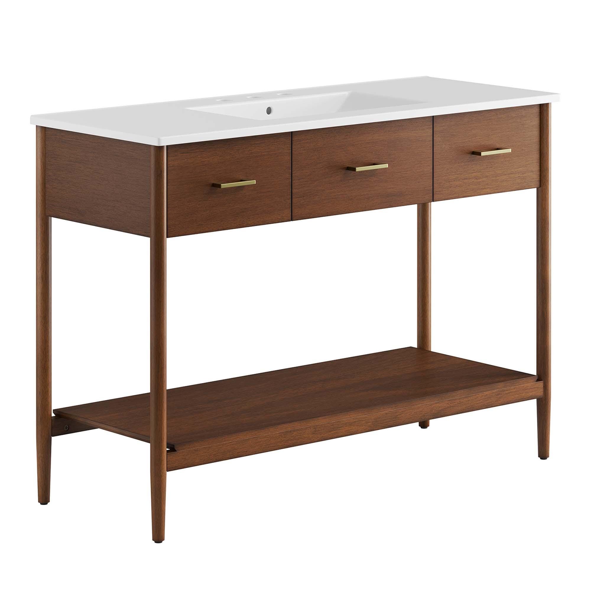 Modway Zaire 48" Single Sink Bathroom Vanity, Walnut/White, large