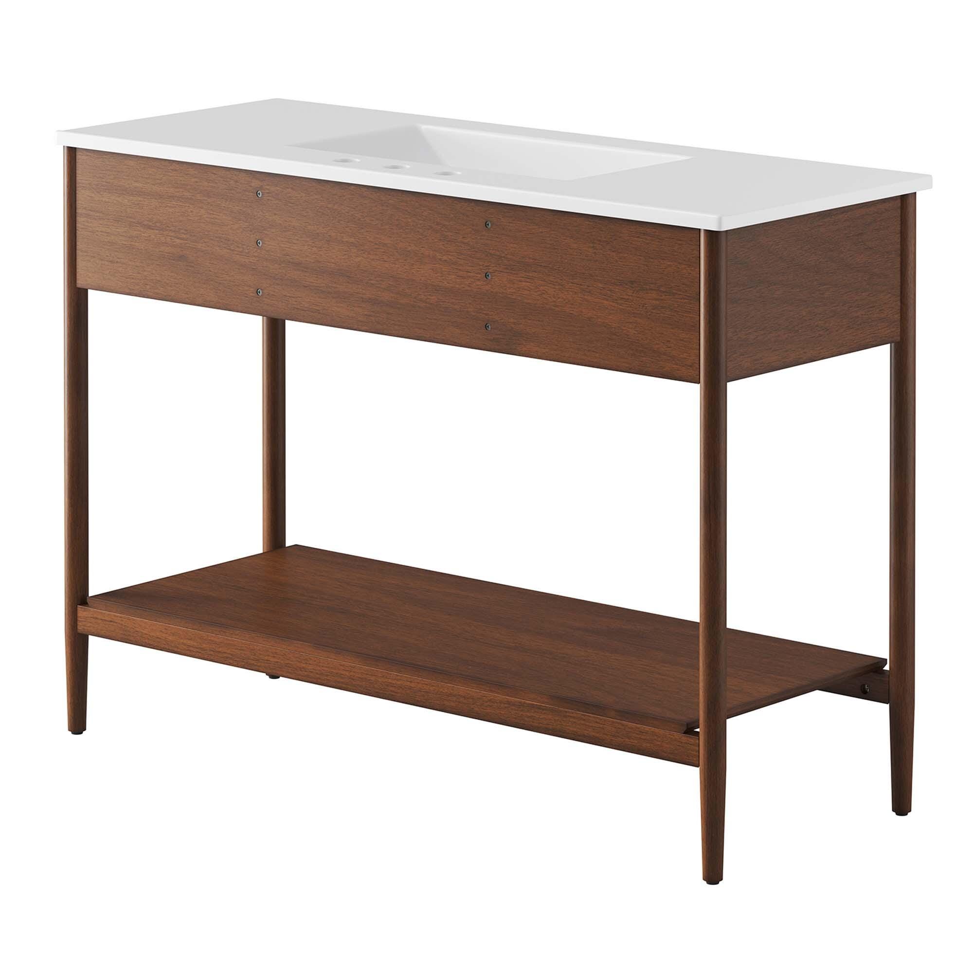 Modway Zaire 48" Single Sink Bathroom Vanity, Walnut/White, large