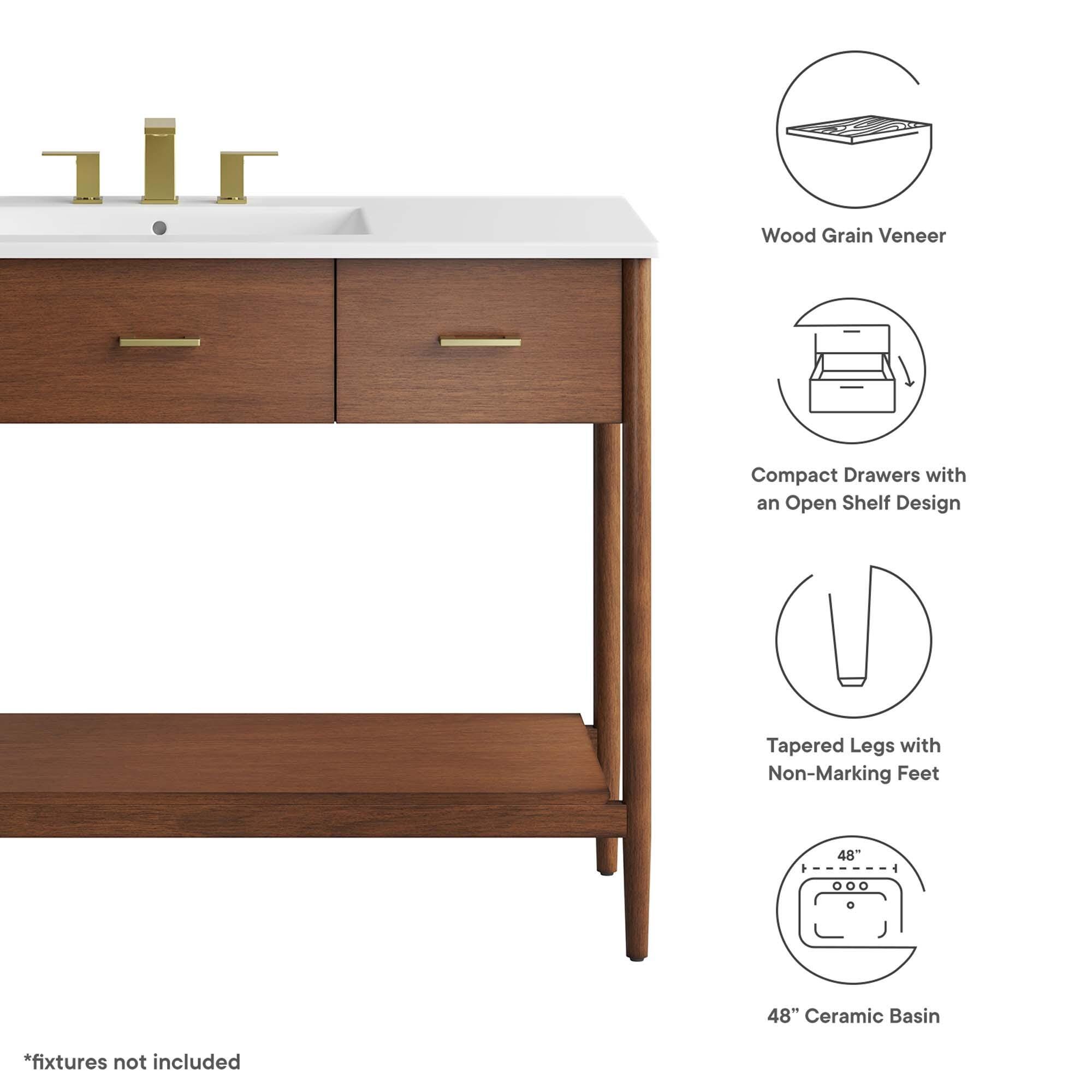 Modway Zaire 48" Single Sink Bathroom Vanity, Walnut/White, large