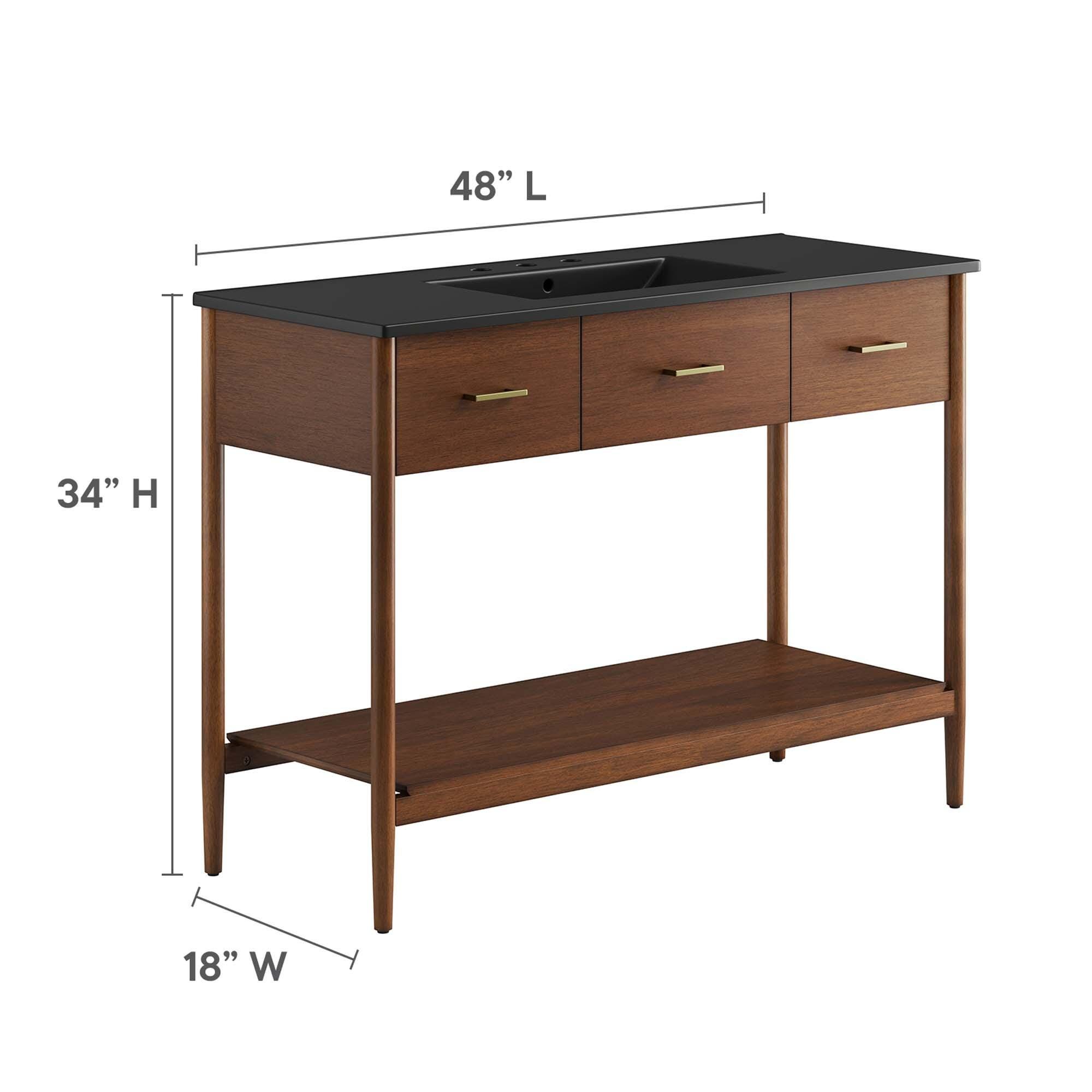 Modway Zaire 48" Single Sink Bathroom Vanity, Walnut/Black, large