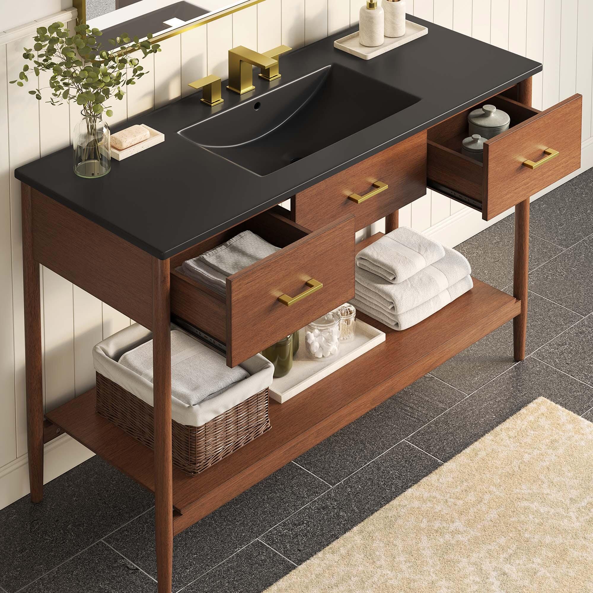 Modway Zaire 48" Single Sink Bathroom Vanity, Walnut/Black, large