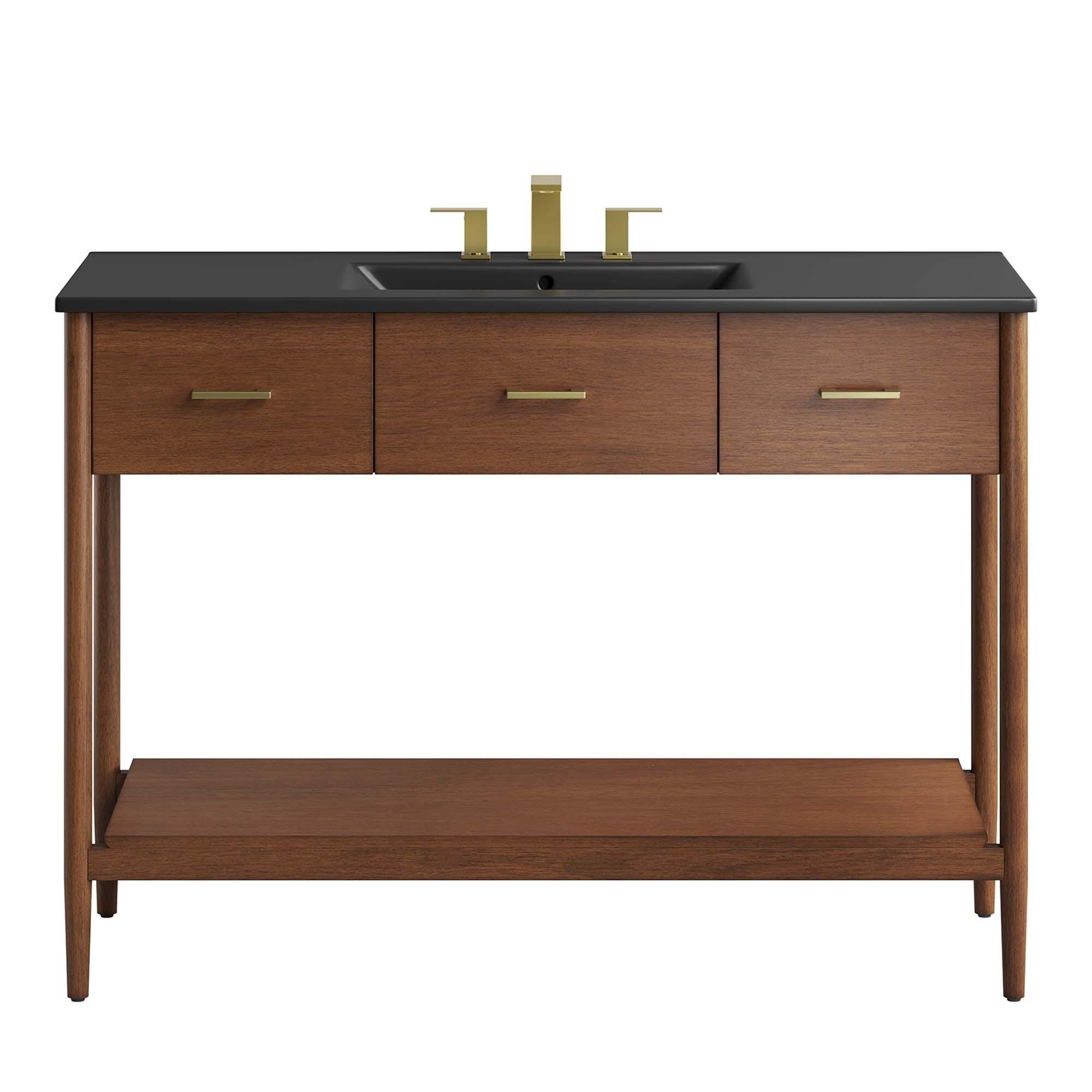 Modway Zaire 48" Single Sink Bathroom Vanity, Walnut/Black, large